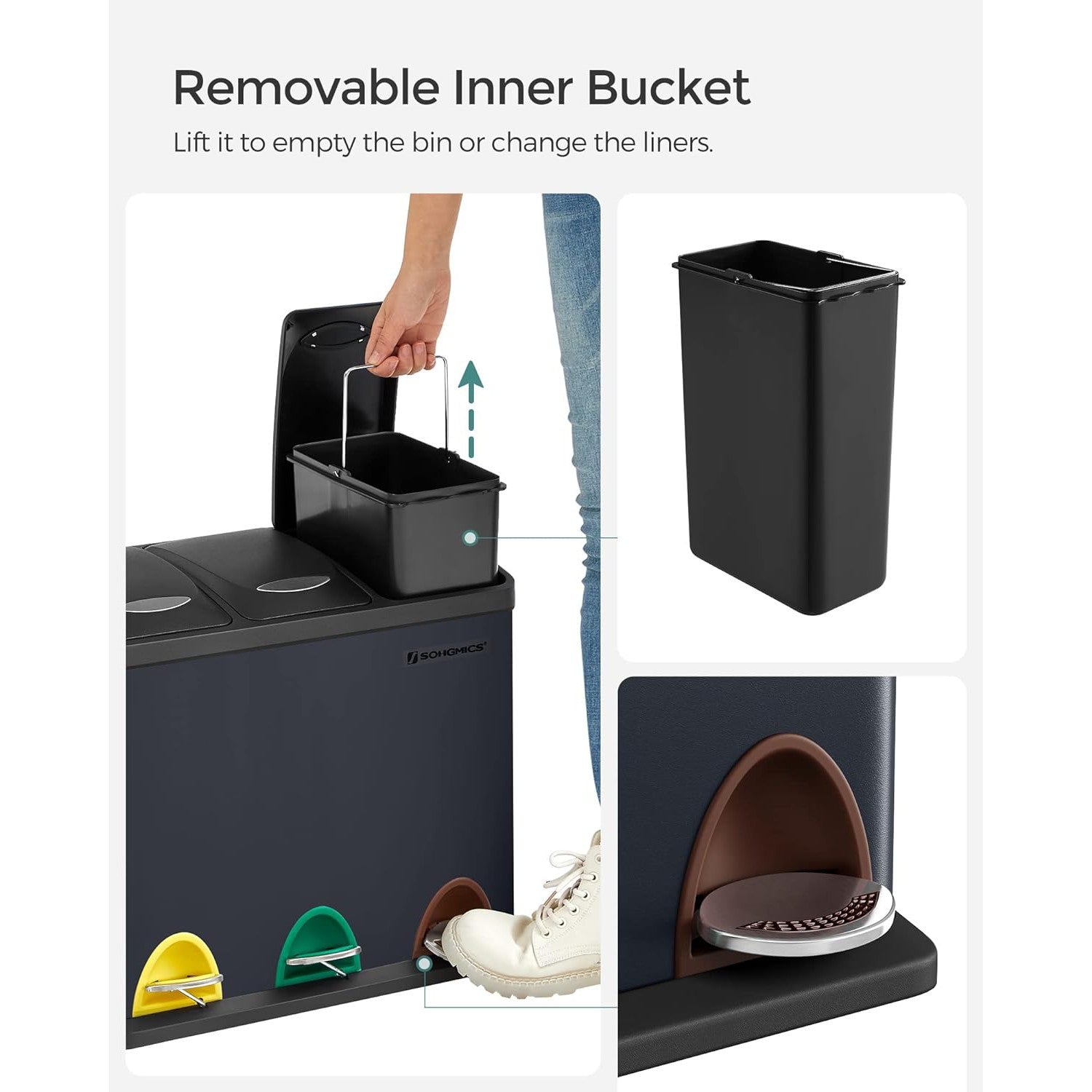 Kanta za smeće za recikliranje, kanta s pedalom 3 u 1 od 24 litre, siva | SONGMICS-vitahome.hr