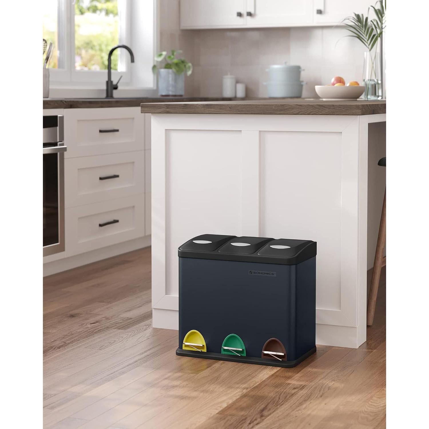 Kanta za smeće za recikliranje, kanta s pedalom 3 u 1 od 24 litre, siva | SONGMICS-vitahome.hr