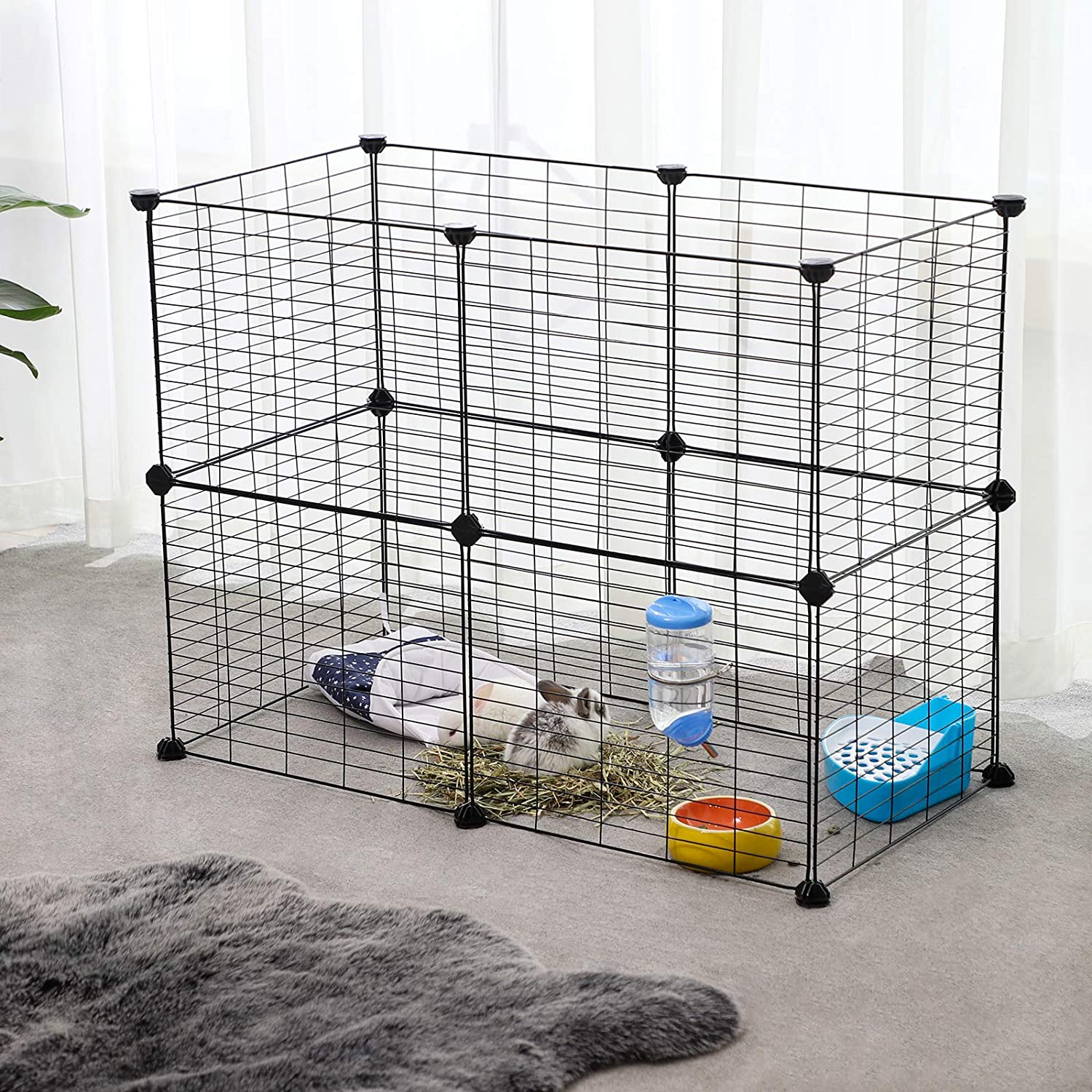 Kavez za male kućne ljubimce, metalna modularna ograda, crna | SONGMICS-vitahome.hr