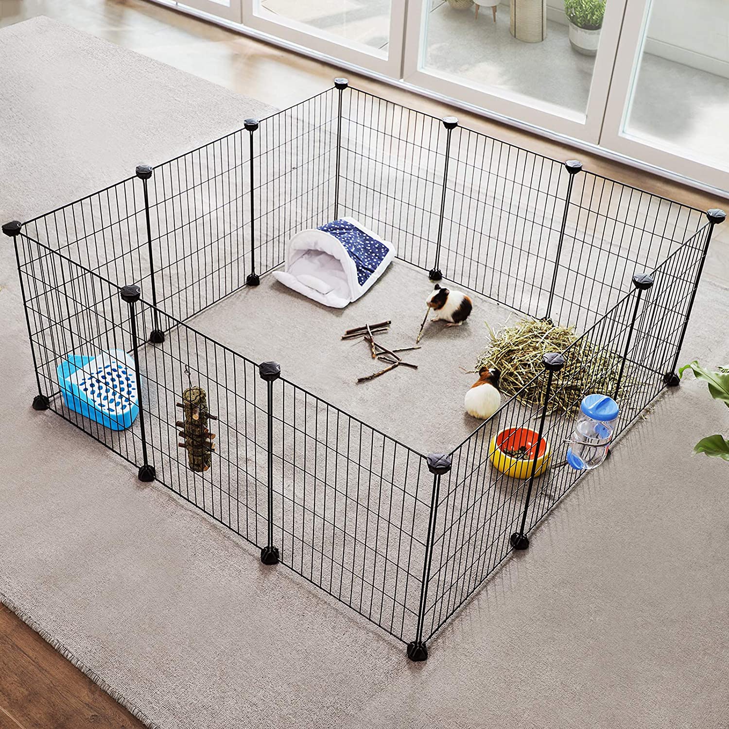 Kavez za male kućne ljubimce, metalna modularna ograda, crna | SONGMICS-vitahome.hr
