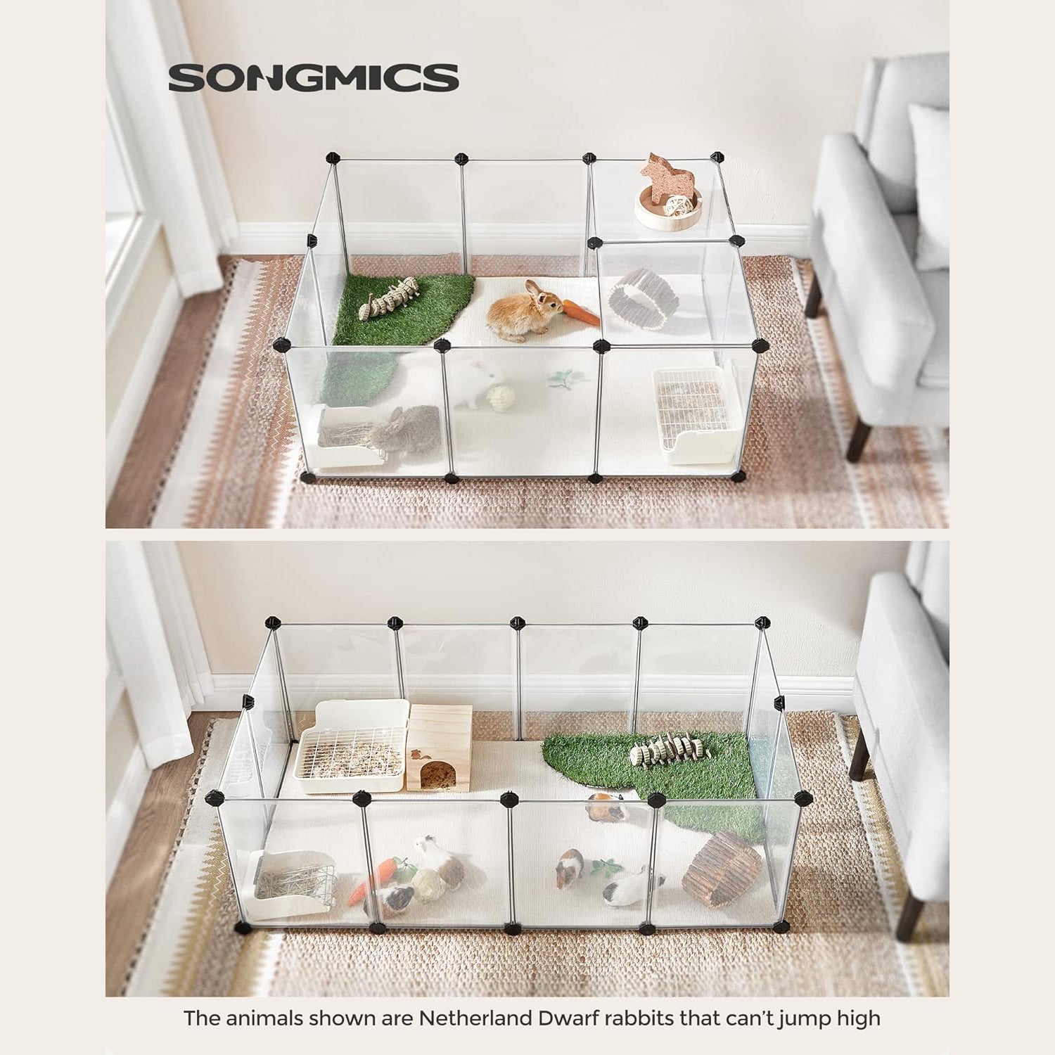 Kavez za male životinje, plastični prozirni paneli, 125 x 63 x 42 cm, bjela boja | SONGMICS-vitahome.hr