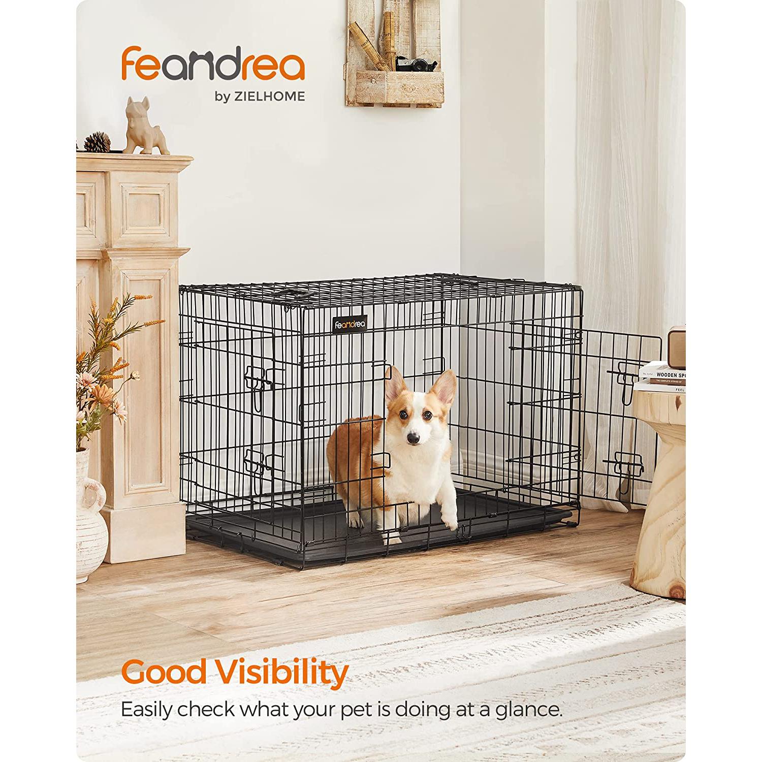 Kavez za pse, 2 vrata, sklopiva prijenosna kućica za pse 2,5 x 64 x 57,5 cm | FEANDRA | FEANDREA-vitahome.hr