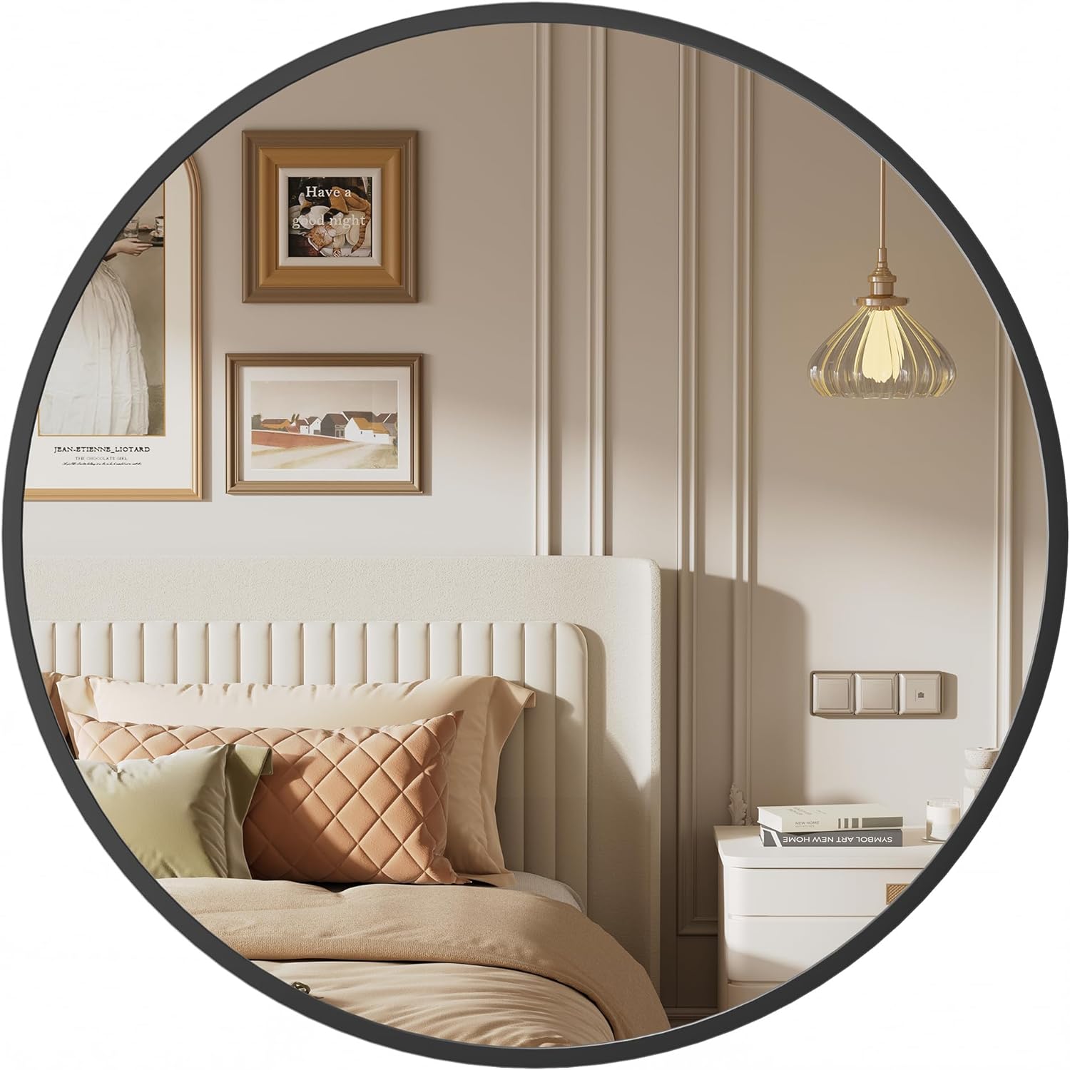 Kerek fürdőszobai tükör fekete keretben 40 cm-SONGMICS-Vita Home