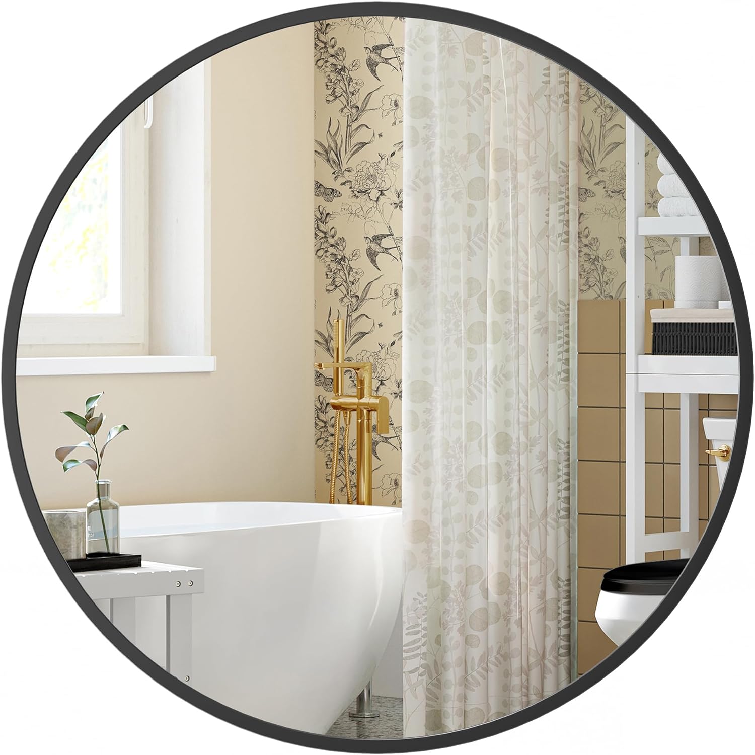 Kerek fürdőszobai tükör fekete keretben 40 cm-SONGMICS-Vita Home