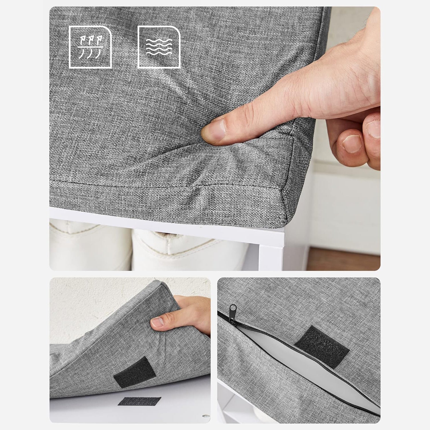 Klupa s podstavljenim sjedalom i policama za cipele, 30x105x48 cm, bijelo-siva | VASAGLE-vitahome.hr
