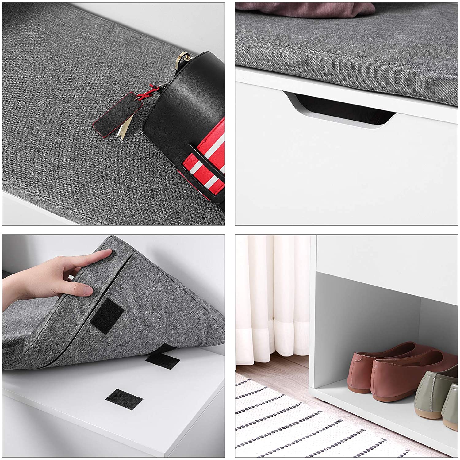 Klupa s podstavljenim sjedalom i prostorom za cipele, 100x48x30 cm, bijela | VASAGLE-vitahome.hr