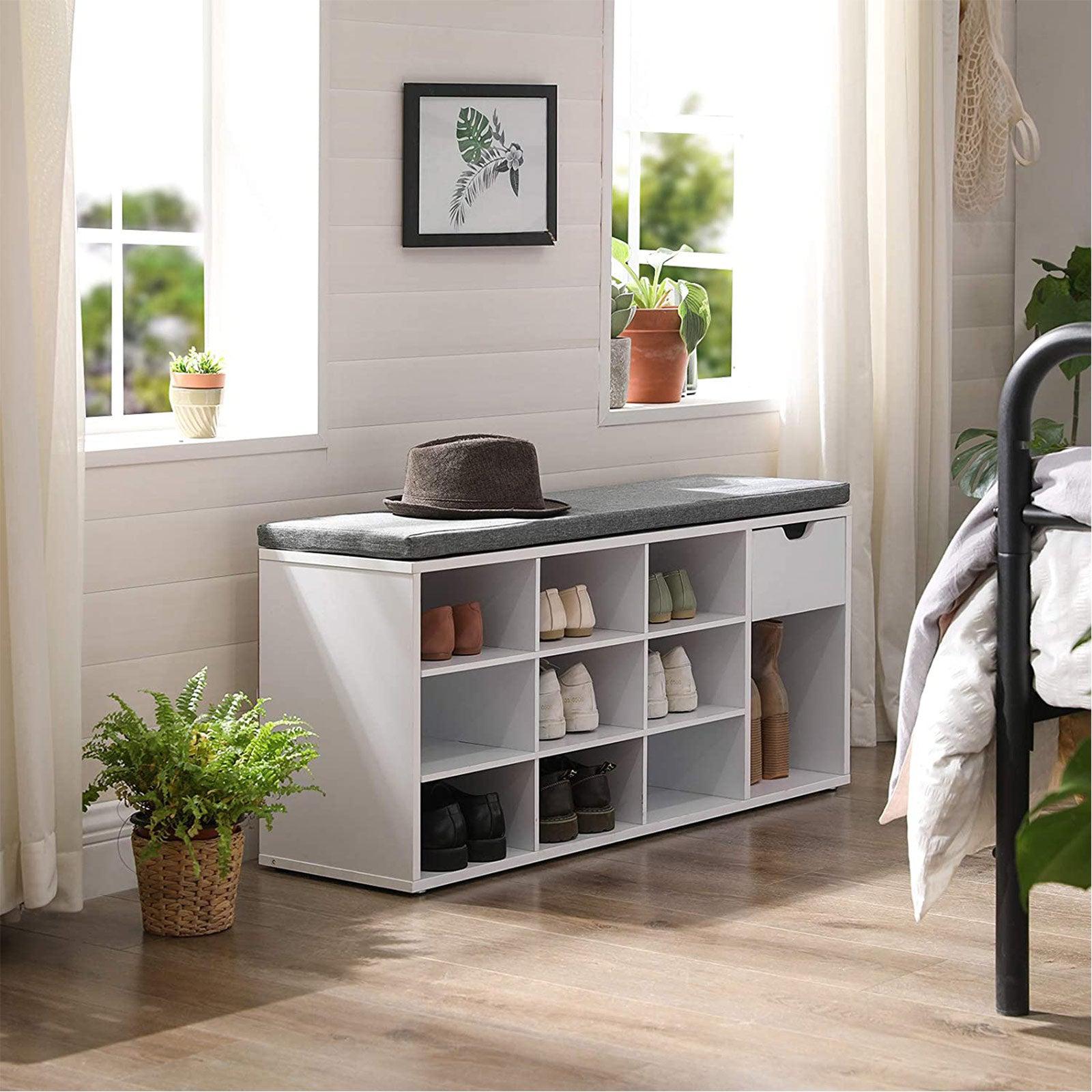 Klupa s policama za cipele, 104 x 30 x 48 cm, bijelo-siva | VASAGLE-vitahome.hr