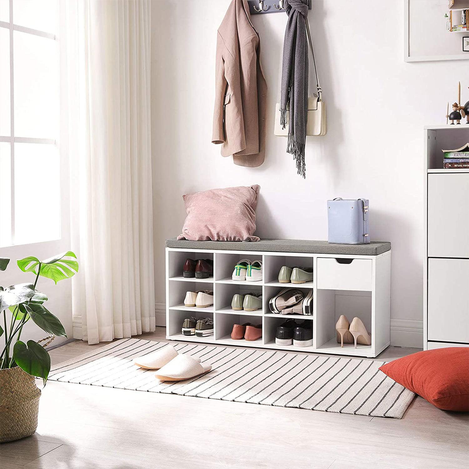 Klupa s policama za cipele, 104 x 30 x 48 cm, bijelo-siva | VASAGLE-vitahome.hr