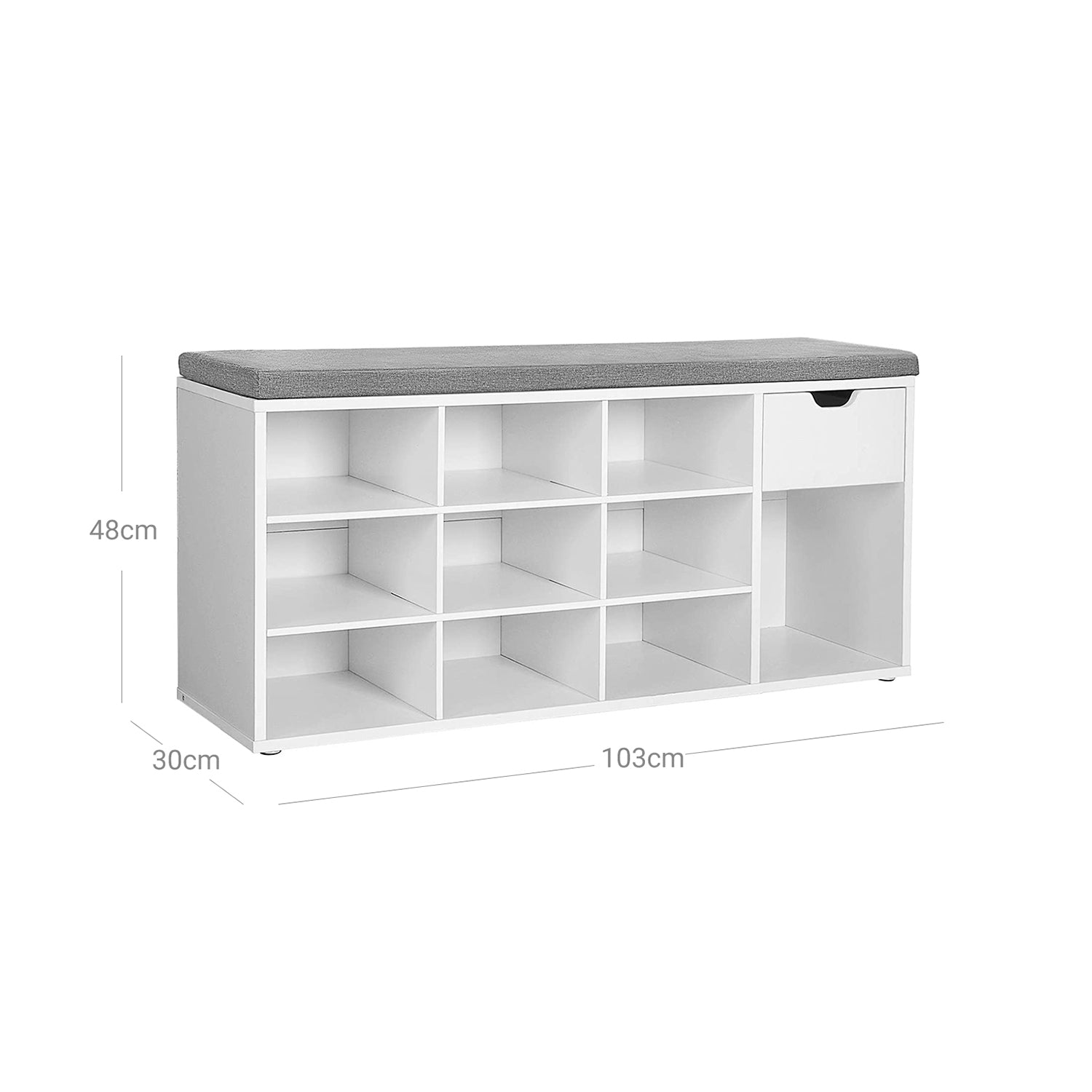 Klupa s policama za cipele, 104 x 30 x 48 cm, bijelo-siva | VASAGLE-vitahome.hr