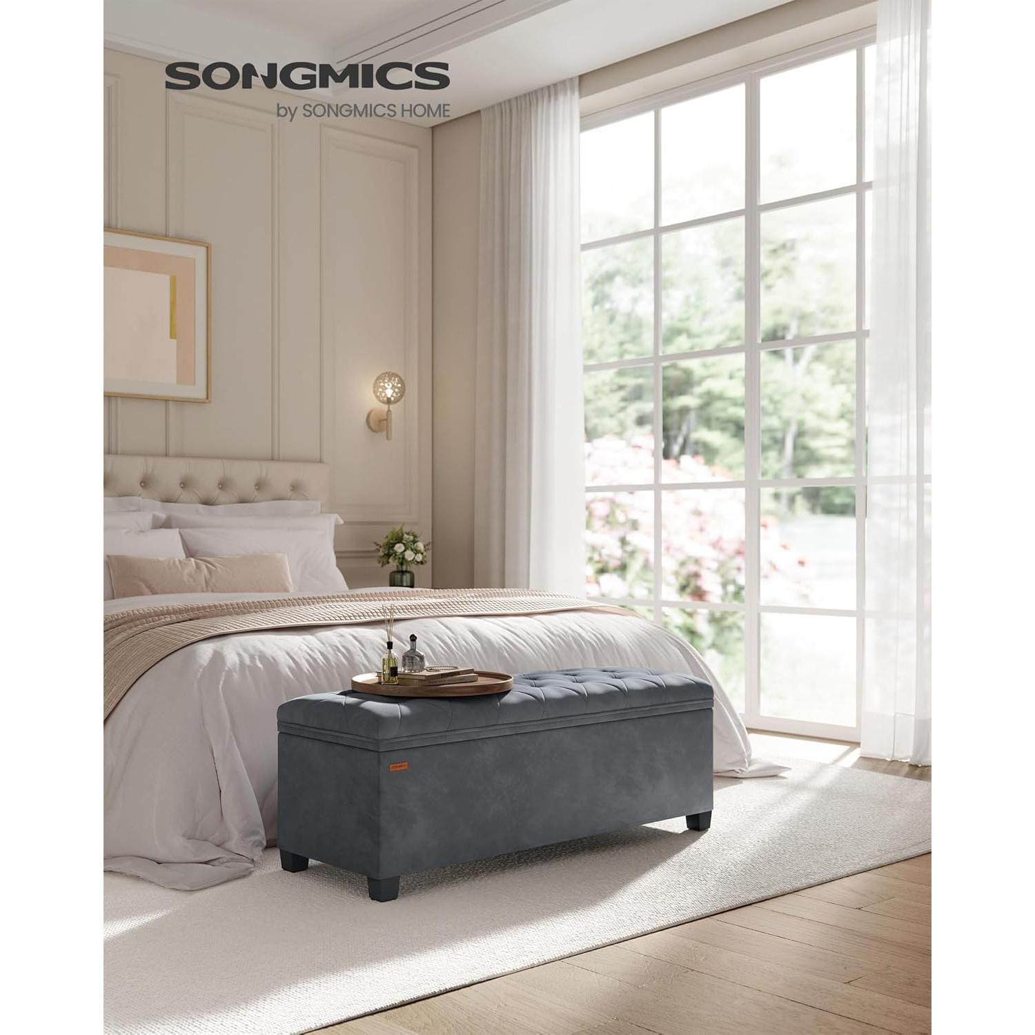 Klupa s prostorom za pohranu, 40 x 110 x 40 cm, nosivost do 300kg, siva | SONGMICS-vitahome.hr