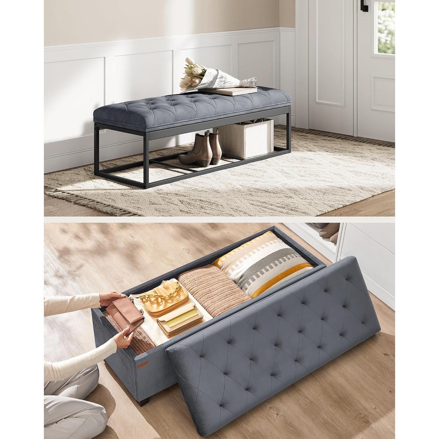 Klupa s prostorom za pohranu, 40 x 110 x 40 cm, nosivost do 300kg, siva | SONGMICS-vitahome.hr