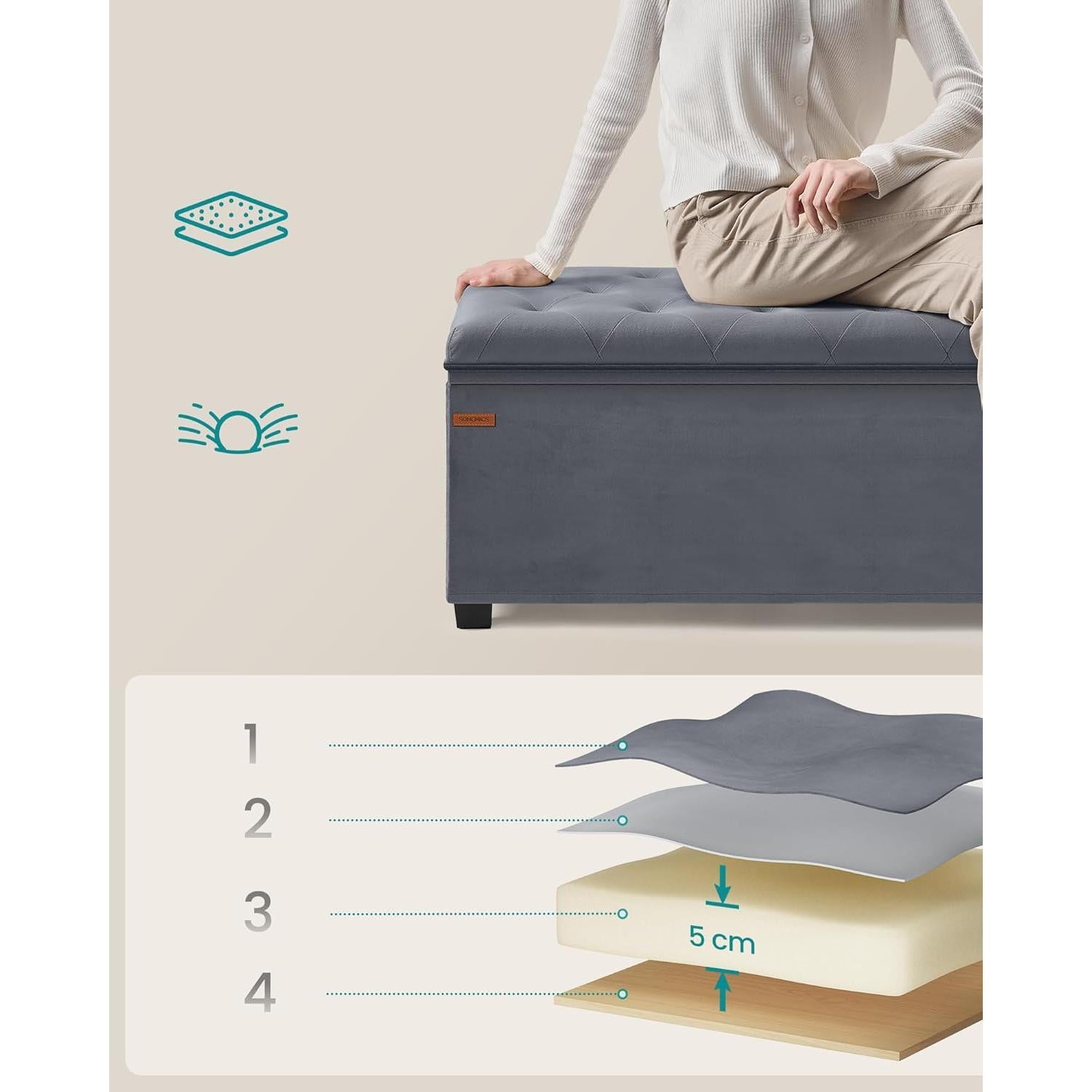 Klupa s prostorom za pohranu, 40 x 110 x 40 cm, nosivost do 300kg, siva | SONGMICS-vitahome.hr