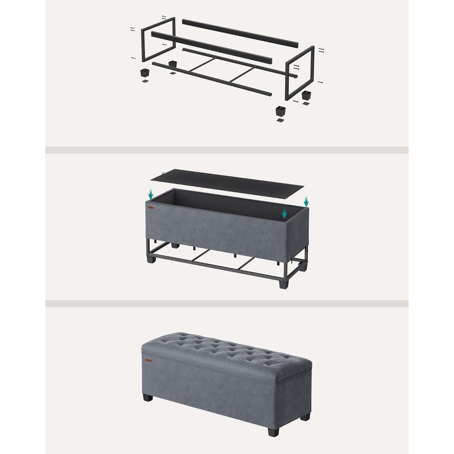 Klupa s prostorom za pohranu, 40 x 110 x 40 cm, nosivost do 300kg, siva | SONGMICS-vitahome.hr