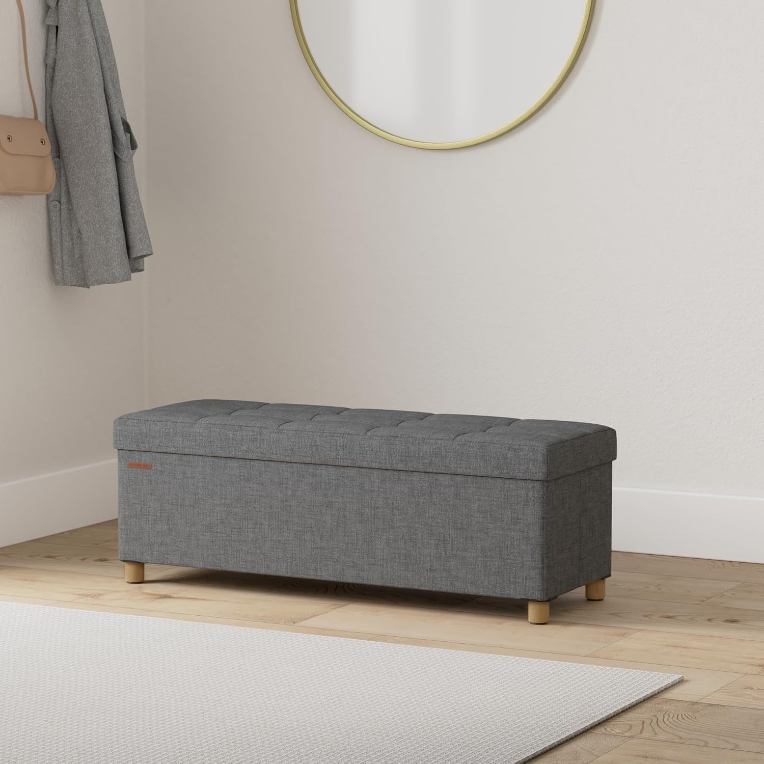 Klupa sa prostorom za pohranu, tabure nosivosti 300kg, 38 x 110 x 40 cm, siva | SONGMICS