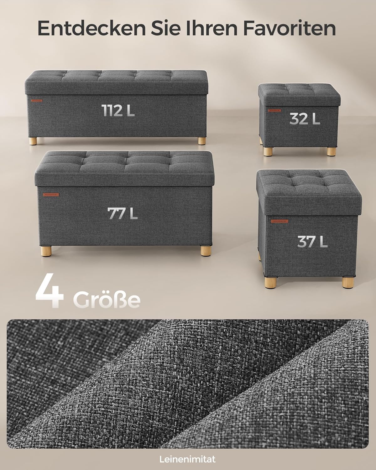 Klupa sa prostorom za pohranu, tabure nosivosti 300kg, 38 x 110 x 40 cm, siva | SONGMICS