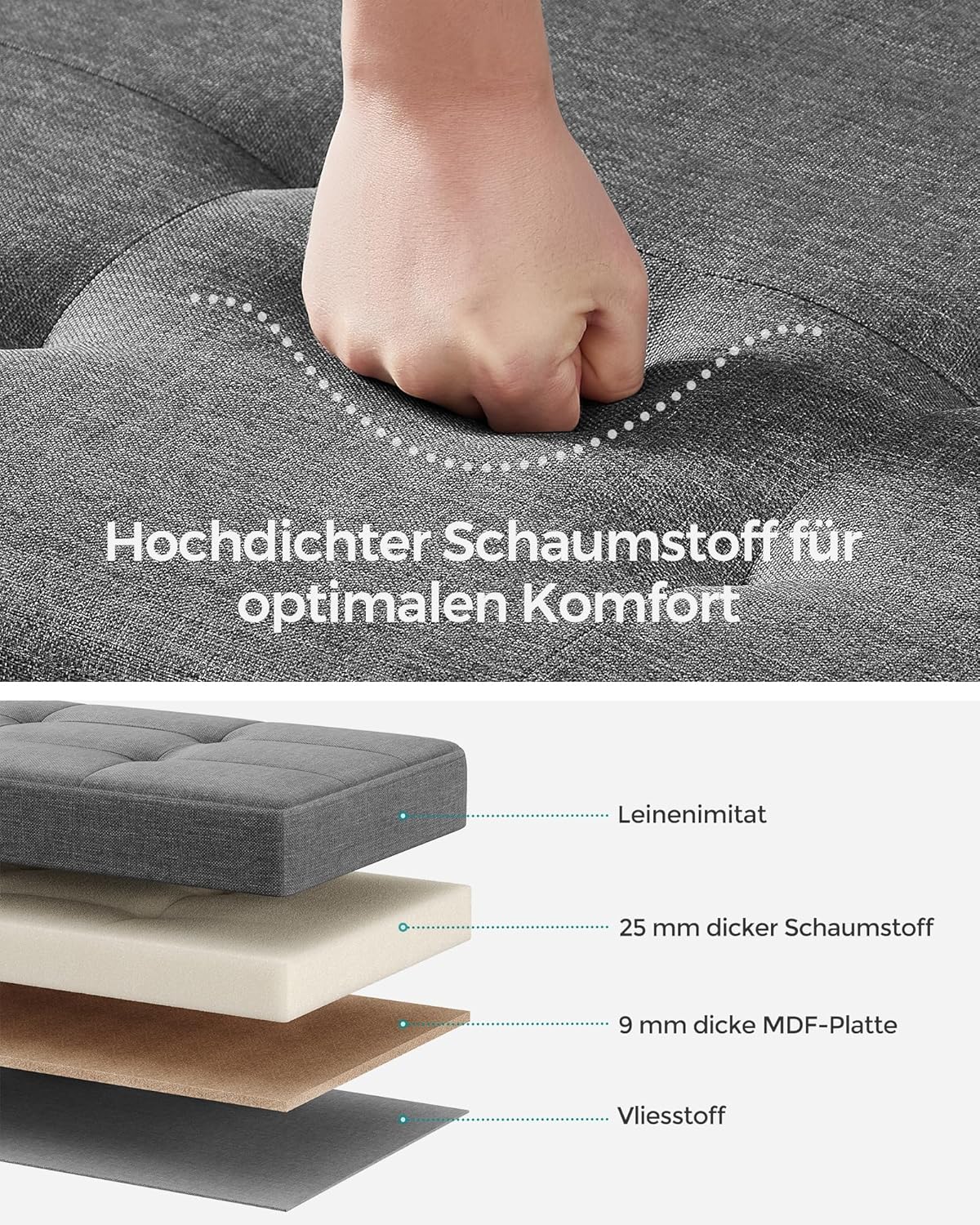 Klupa sa prostorom za pohranu, tabure nosivosti 300kg, 38 x 110 x 40 cm, siva | SONGMICS