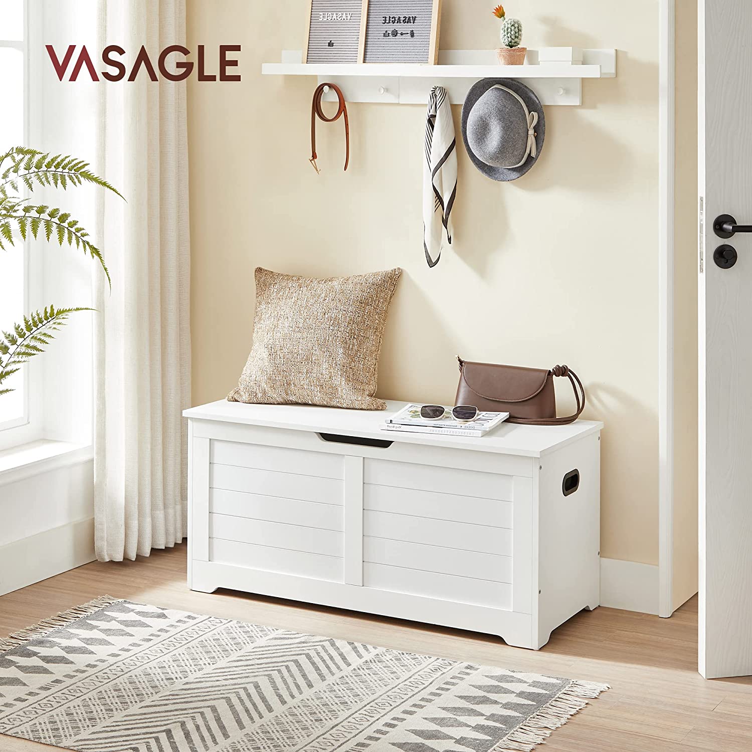 Klupa sa spremištem, ormarić za odlaganje, 100 x 46 x 40 cm, mat bijela | VASAGLE-vitahome.hr