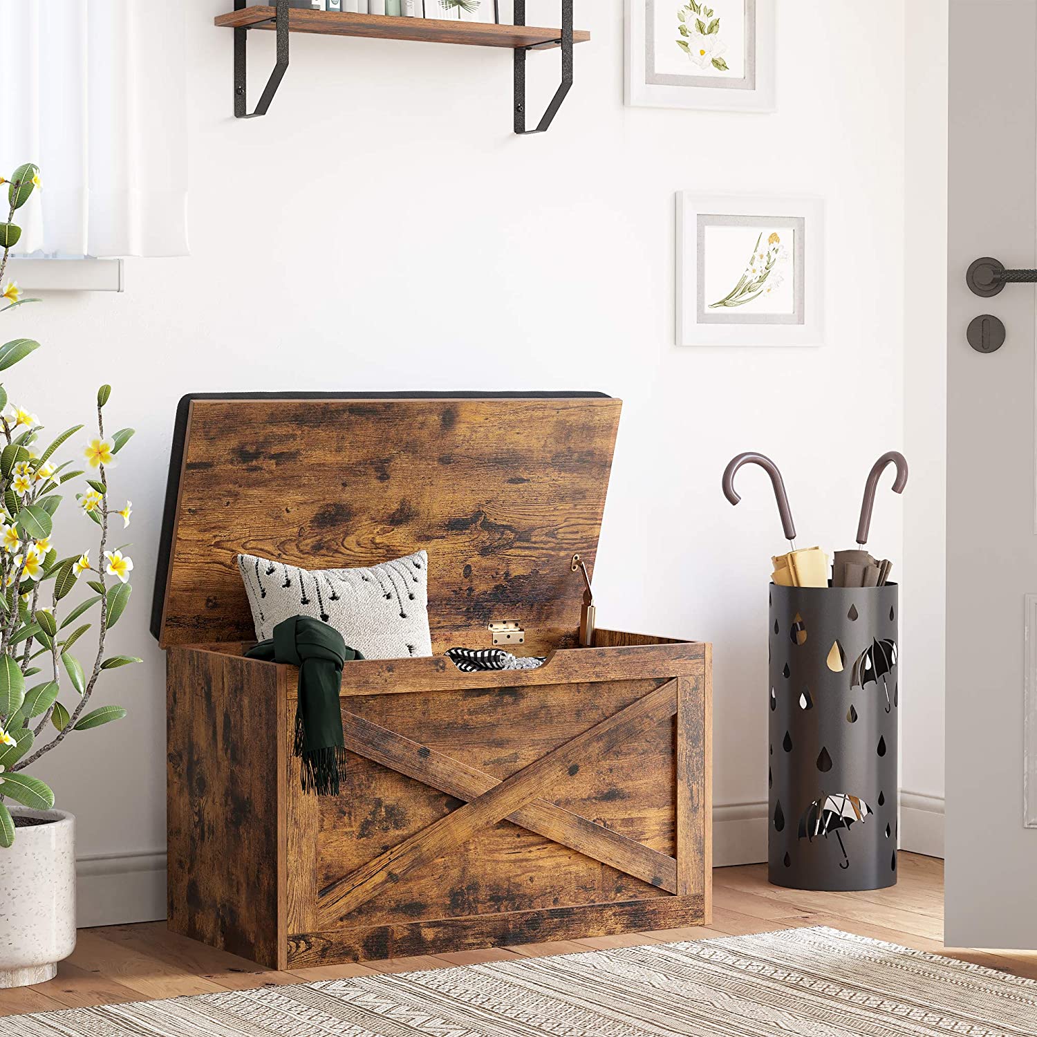 Klupa sa spremištem, ormarić za odlaganje, 76 x 48 x 40 cm, smeđe crna | VASAGLE-vitahome.hr