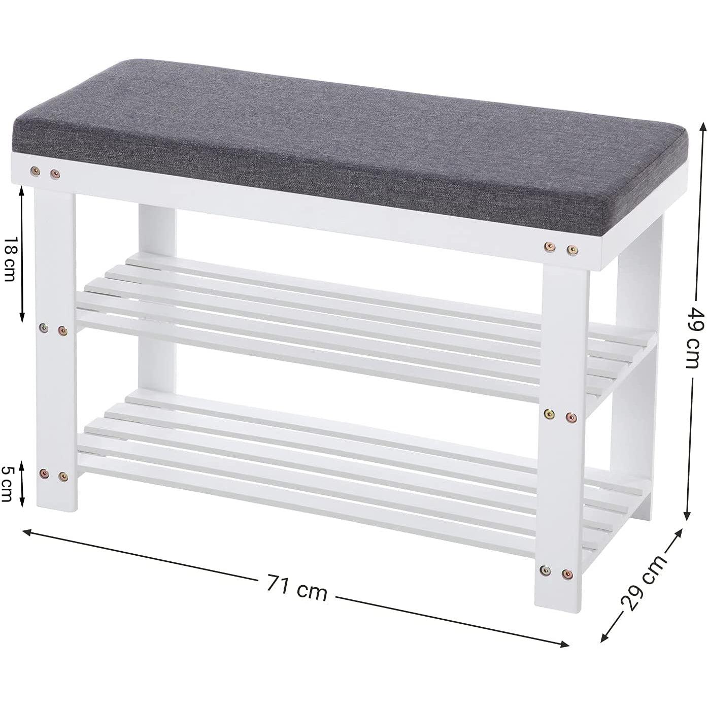 Klupa sa stalkom za cipele, od bambusa, 71 x 49 x 29 cm, bijela i siva | SONGMICS-vitahome.hr