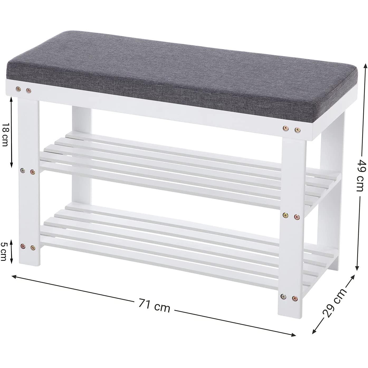 Klupa sa stalkom za cipele, od bambusa, 71 x 49 x 29 cm, bijela i siva | SONGMICS-vitahome.hr