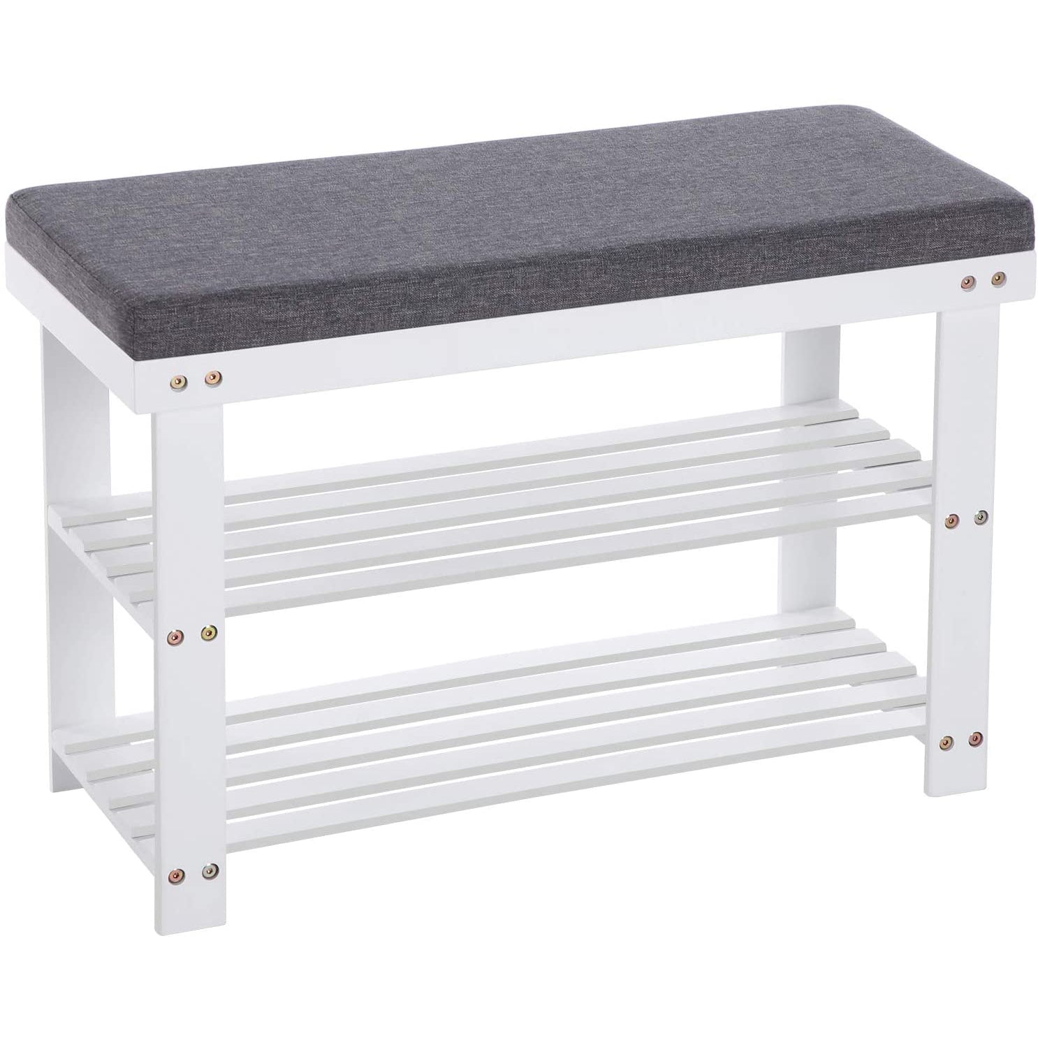 Klupa sa stalkom za cipele, od bambusa, 71 x 49 x 29 cm, bijela i siva | SONGMICS-vitahome.hr