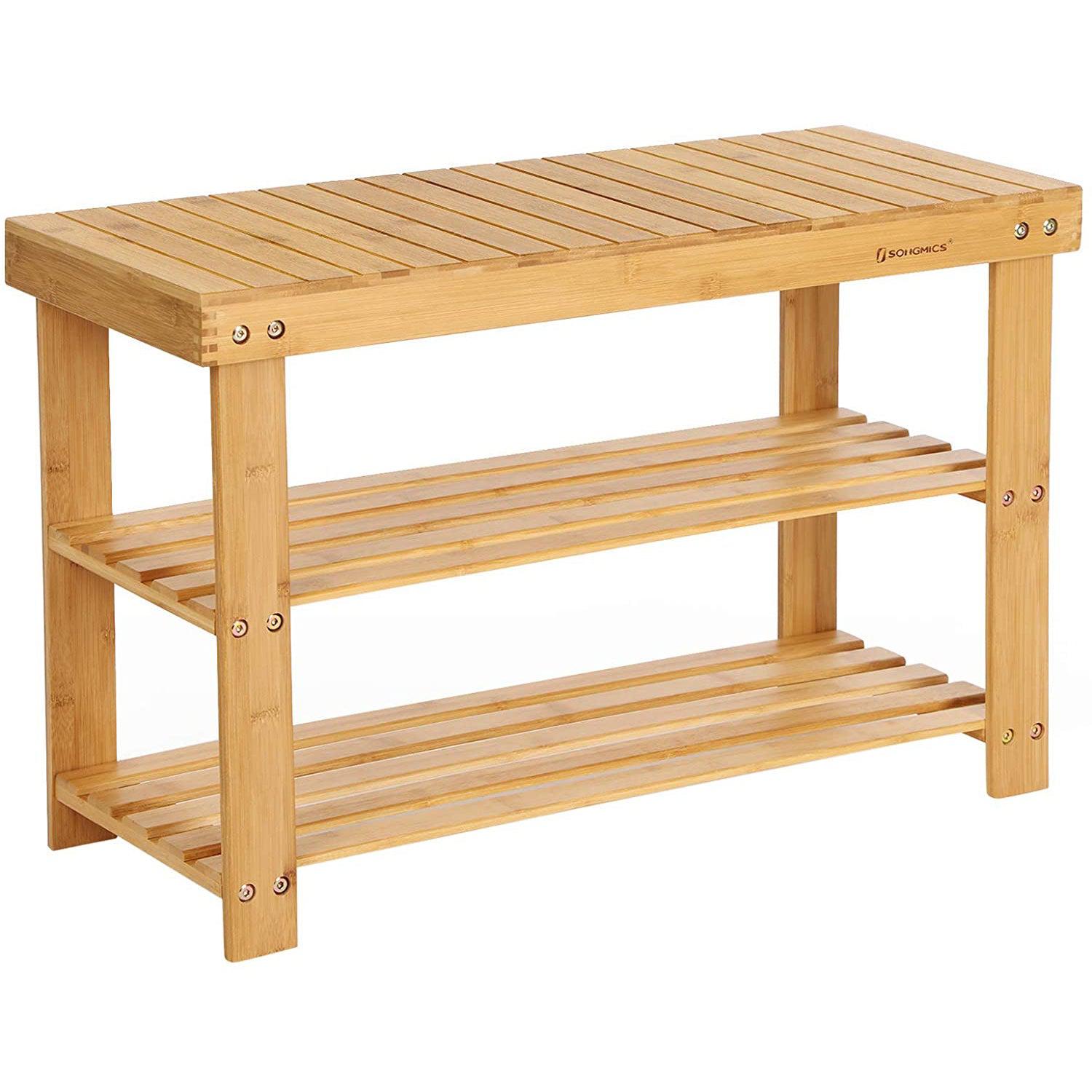 Klupa za cipele od bambusa s policama, 70 x 45 x 28 cm, prirodni bambus | SONGMICS-vitahome.hr