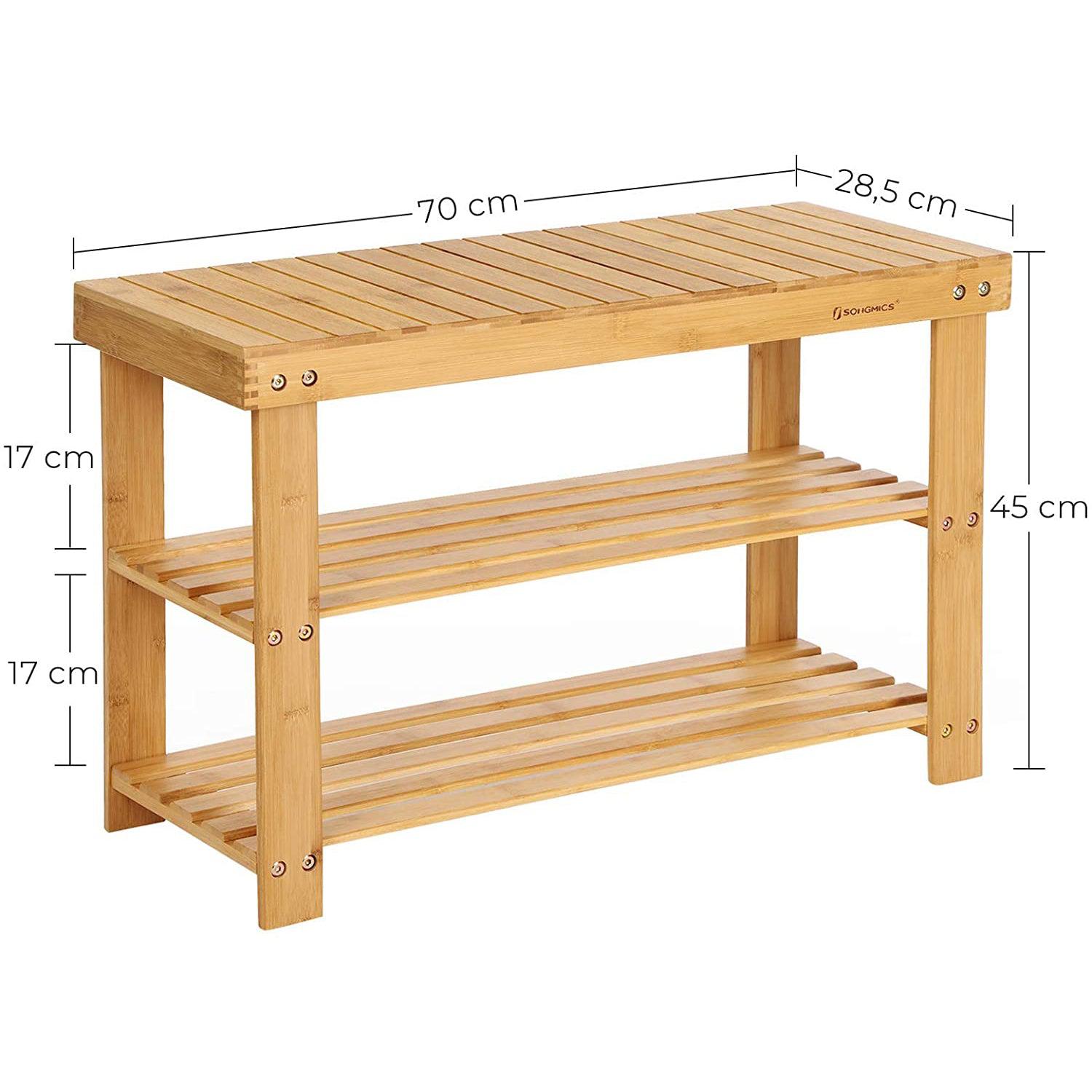 Klupa za cipele od bambusa s policama, 70 x 45 x 28 cm, prirodni bambus | SONGMICS-vitahome.hr