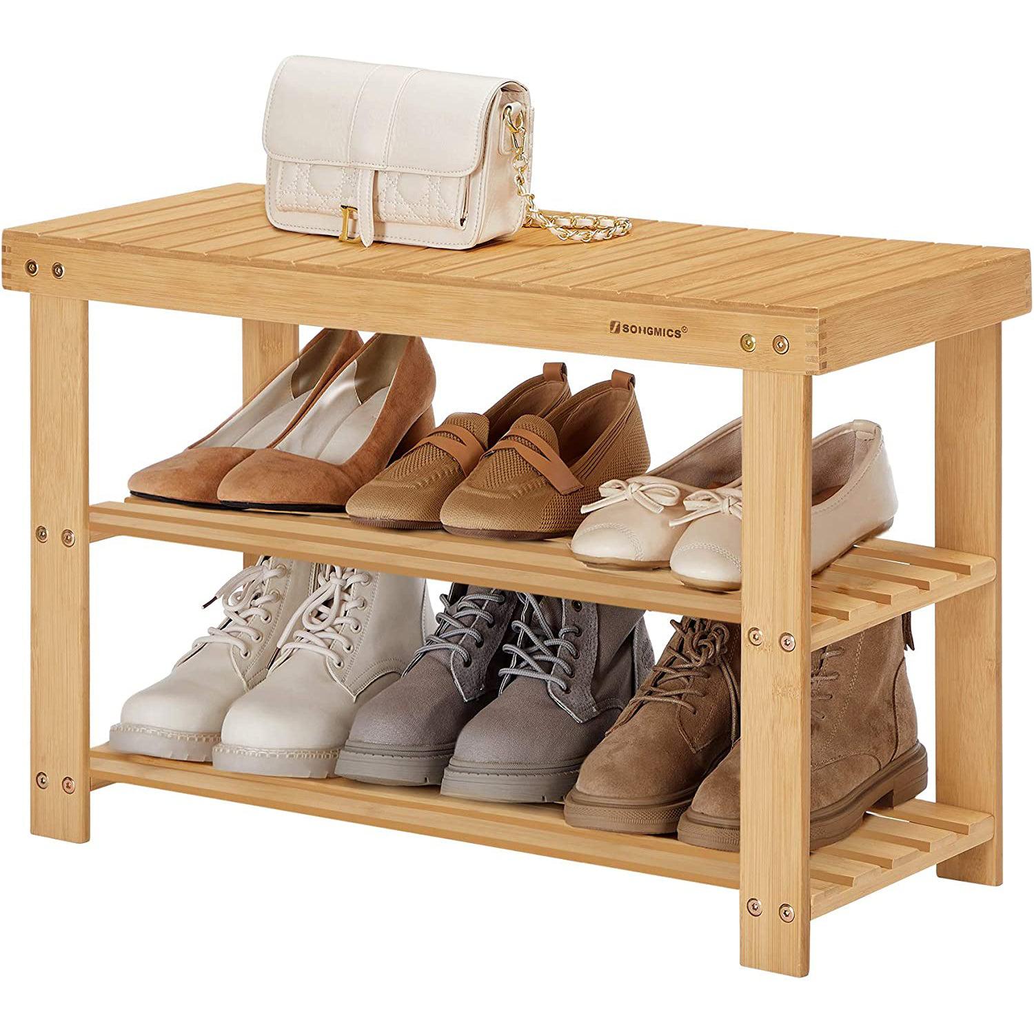 Klupa za cipele od bambusa s policama, 70 x 45 x 28 cm, prirodni bambus | SONGMICS-vitahome.hr