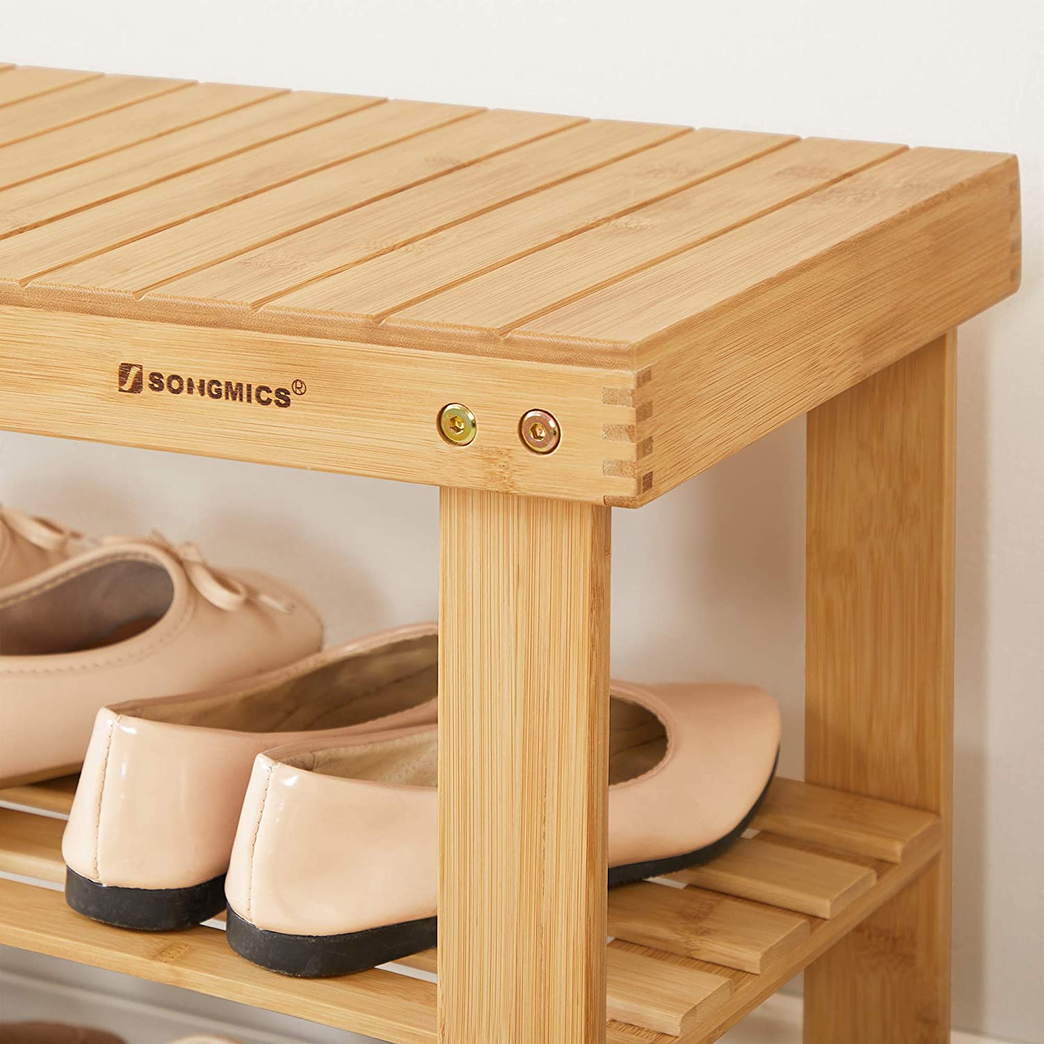Klupa za cipele od bambusa s policama, 70 x 45 x 28 cm, prirodni bambus | SONGMICS-vitahome.hr