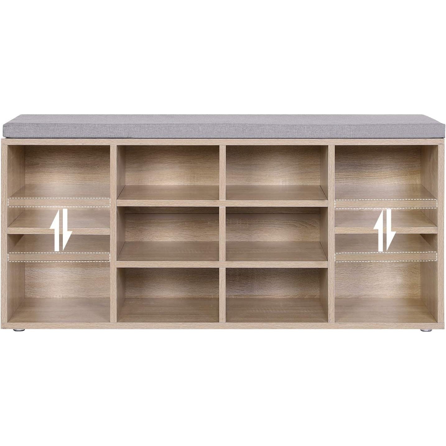 Klupa za cipele s 10 odjeljaka i jastucima 104 x 30 x 48 cm, boja hrasta | VASAGLE-vitahome.hr