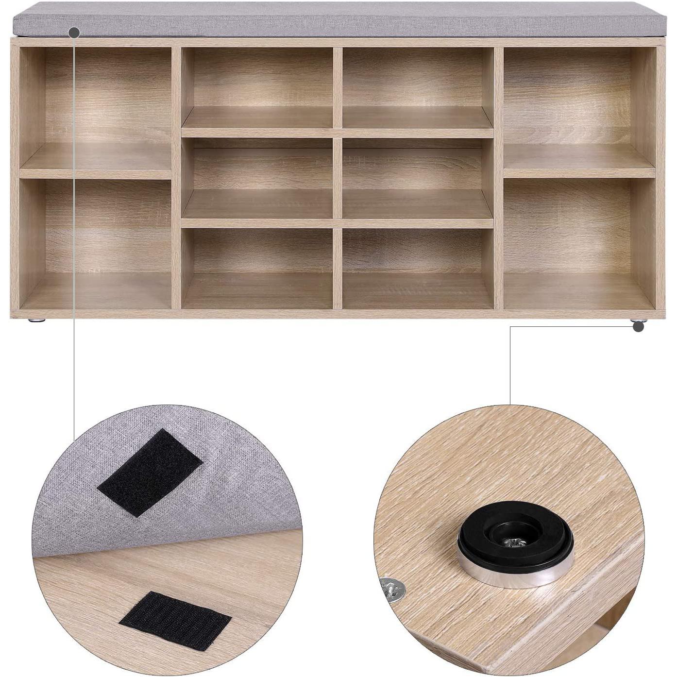Klupa za cipele s 10 odjeljaka i jastucima 104 x 30 x 48 cm, boja hrasta | VASAGLE-vitahome.hr