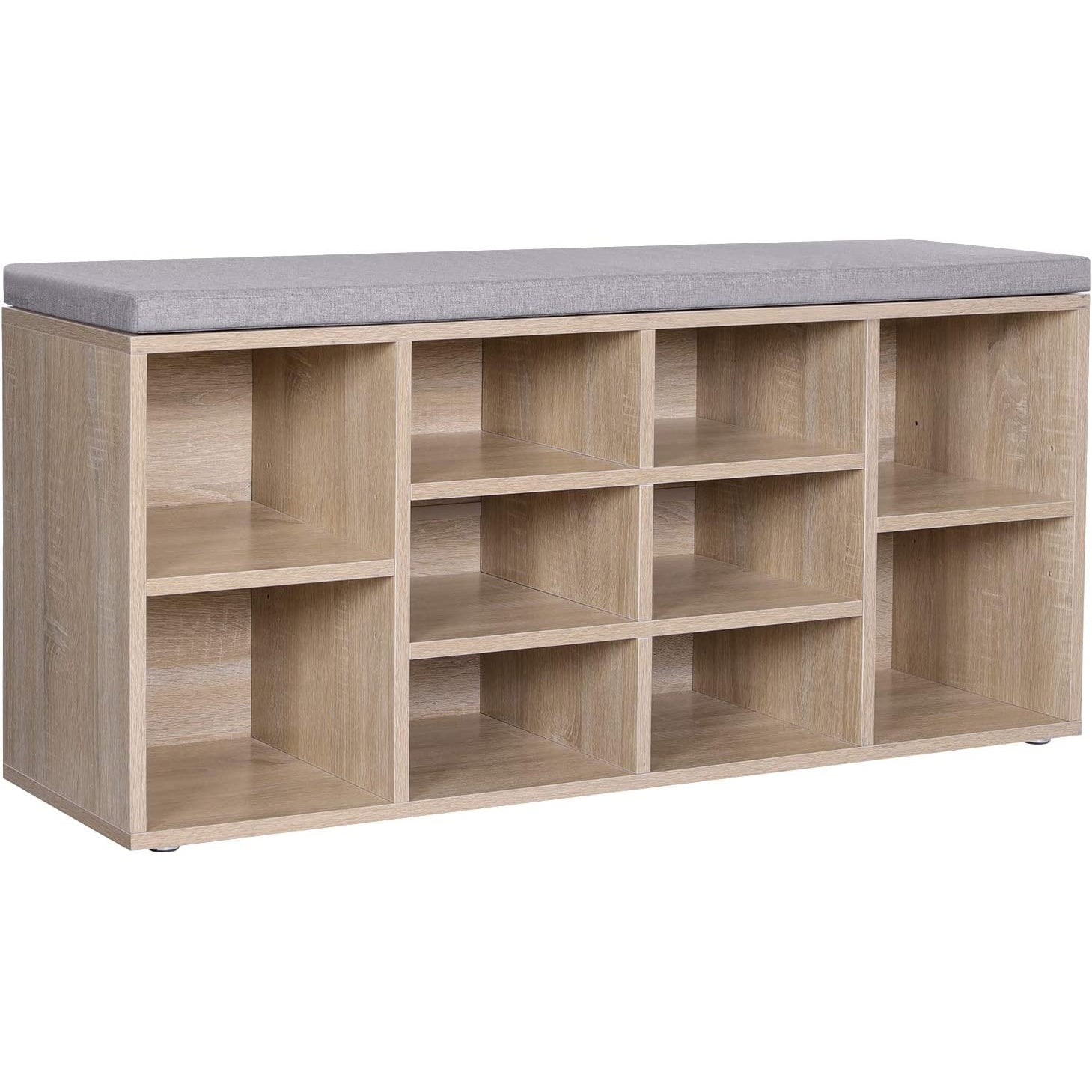 Klupa za cipele s 10 odjeljaka i jastucima 104 x 30 x 48 cm, boja hrasta | VASAGLE-vitahome.hr