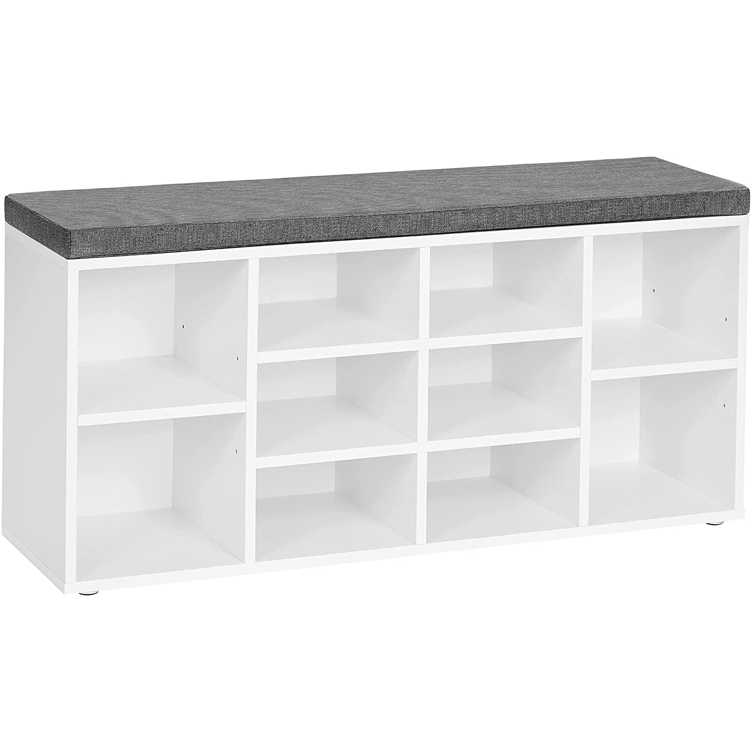 Klupa za cipele s 10 odjeljaka, s jastukom za sjedenje, 104 x 30 x 48 cm, bijela | VASAGLE-vitahome.hr