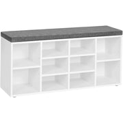 Klupa za cipele s 10 odjeljaka, s jastukom za sjedenje, 104 x 30 x 48 cm, bijela | VASAGLE-vitahome.hr