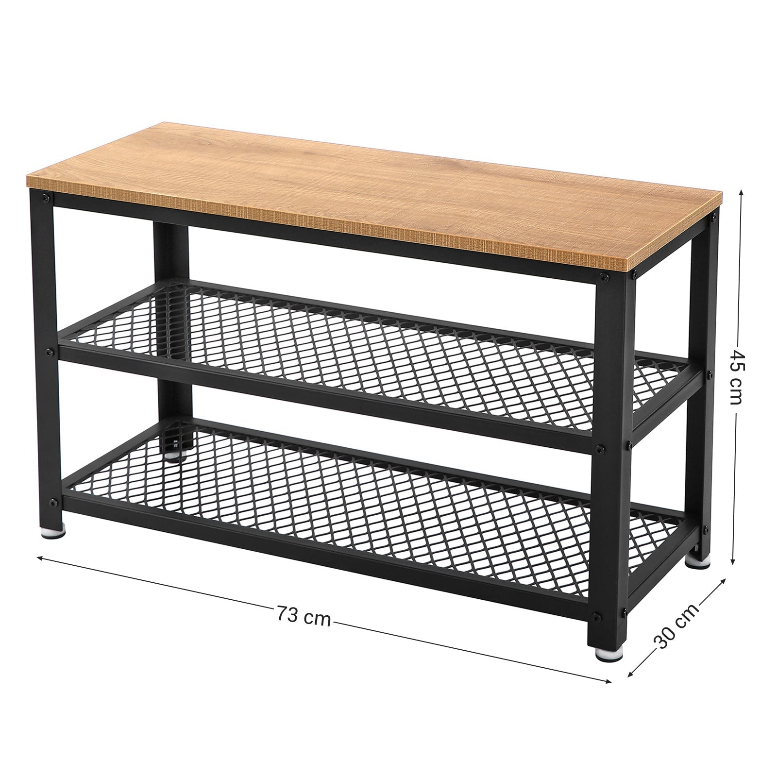 Klupa za cipele s 2 crne mrežaste police 73 x 30 x 45 cm, boje drveta-crna | VASAGLE-vitahome.hr