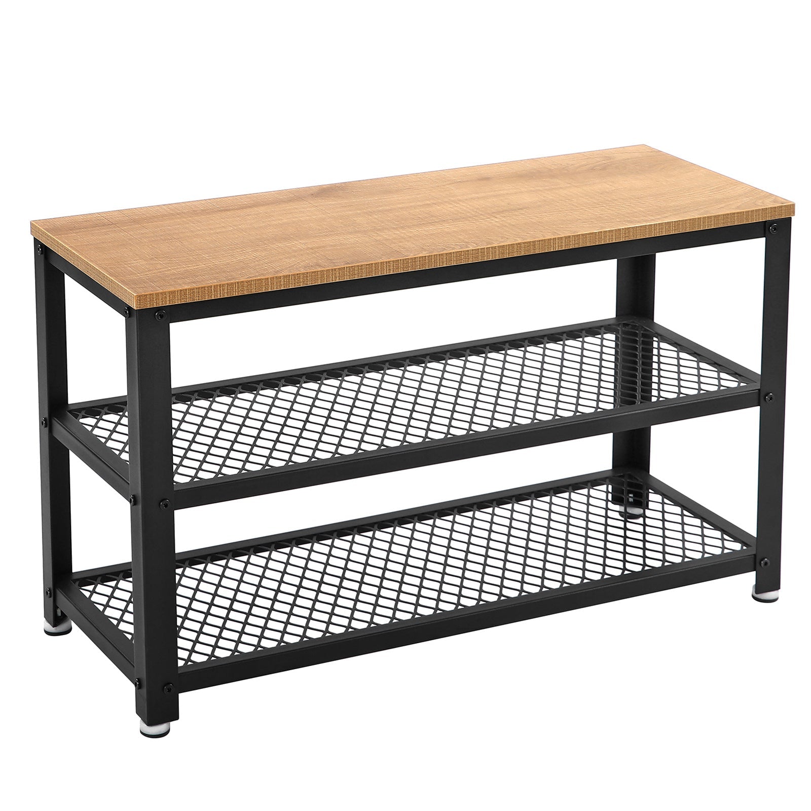 Klupa za cipele s 2 crne mrežaste police 73 x 30 x 45 cm, boje drveta-crna | VASAGLE-vitahome.hr