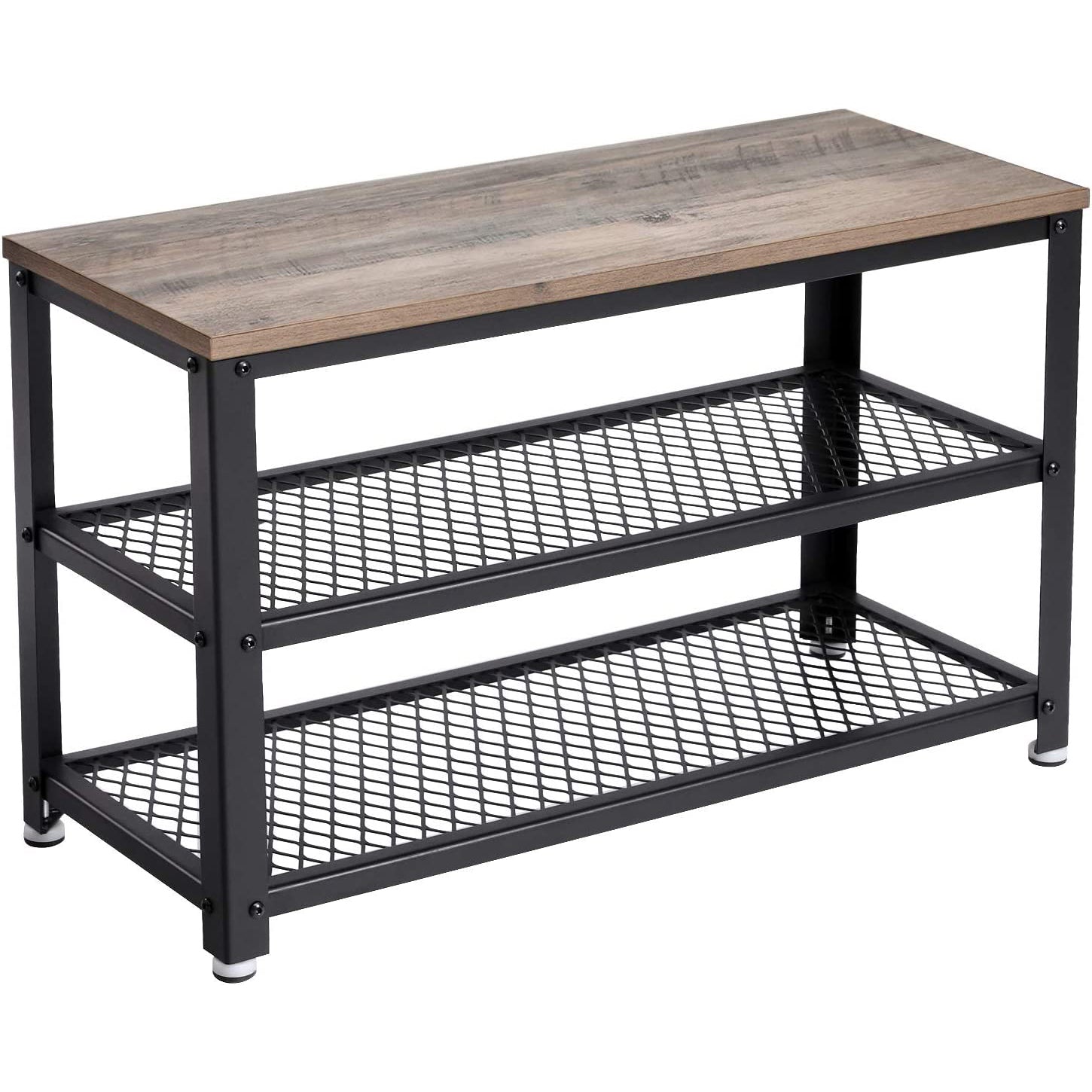 Klupa za cipele s 2 crne mrežaste police 73 x 30 x 45 cm, sivo-crna | VASAGLE-vitahome.hr