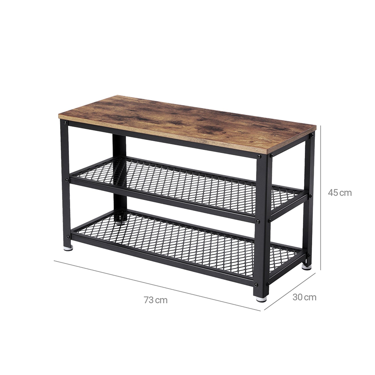Klupa za cipele s 2 crne mrežaste police 73 x 30 x 45 cm, smeđe-crna | VASAGLE-vitahome.hr