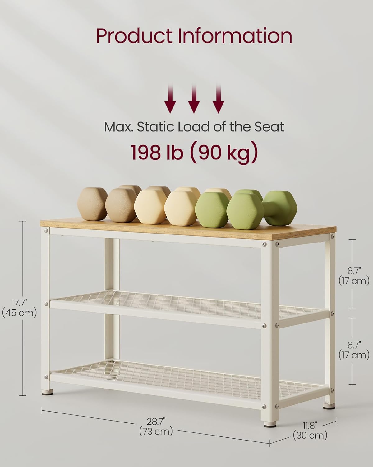 Klupa za cipele s 2 otvorene police, 30 x 73 x 45 cm, boje drveta i bijele boje | VASAGLE-VASAGLE-Vita Home