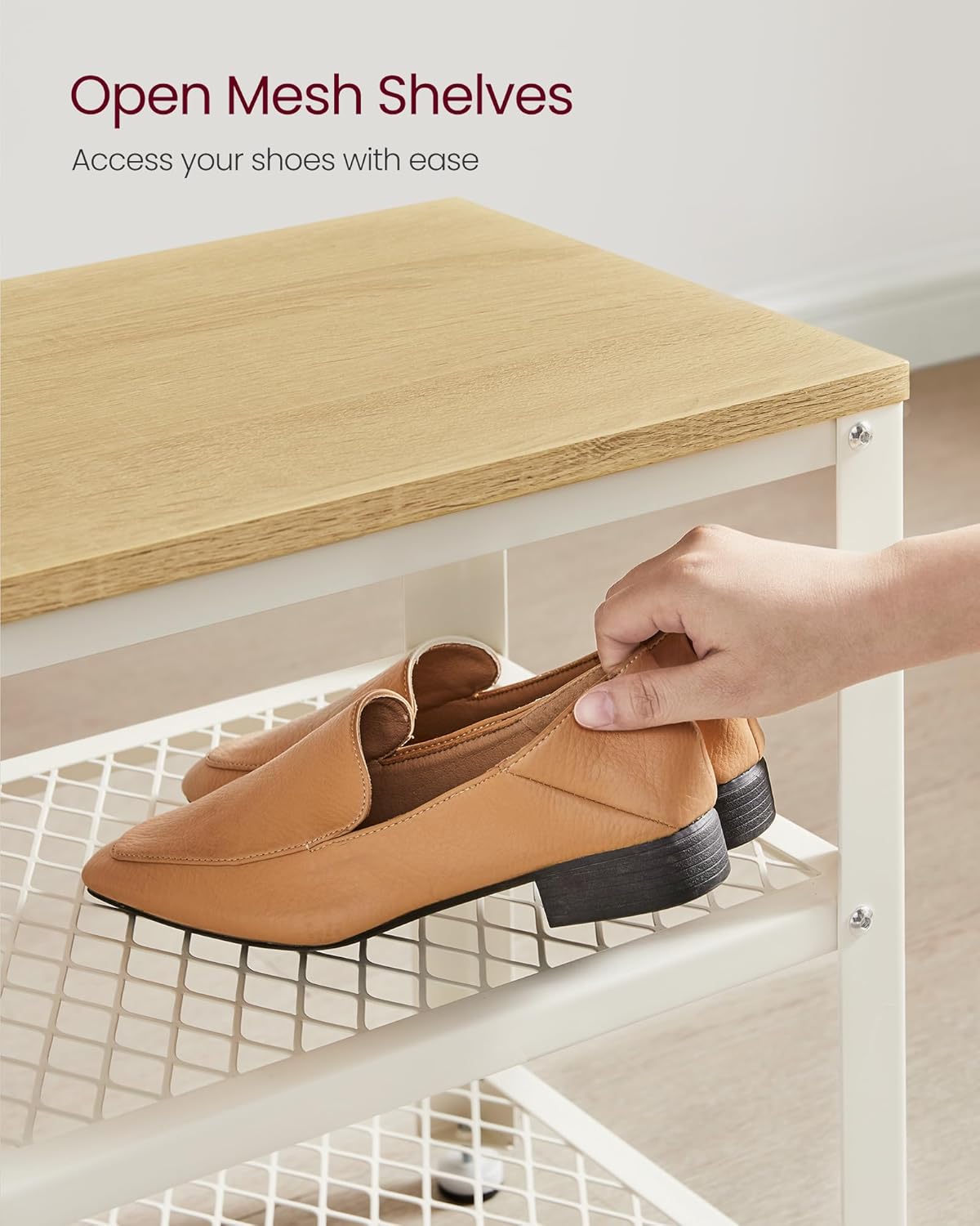 Klupa za cipele s 2 otvorene police, 30 x 73 x 45 cm, boje drveta i bijele boje | VASAGLE-VASAGLE-Vita Home