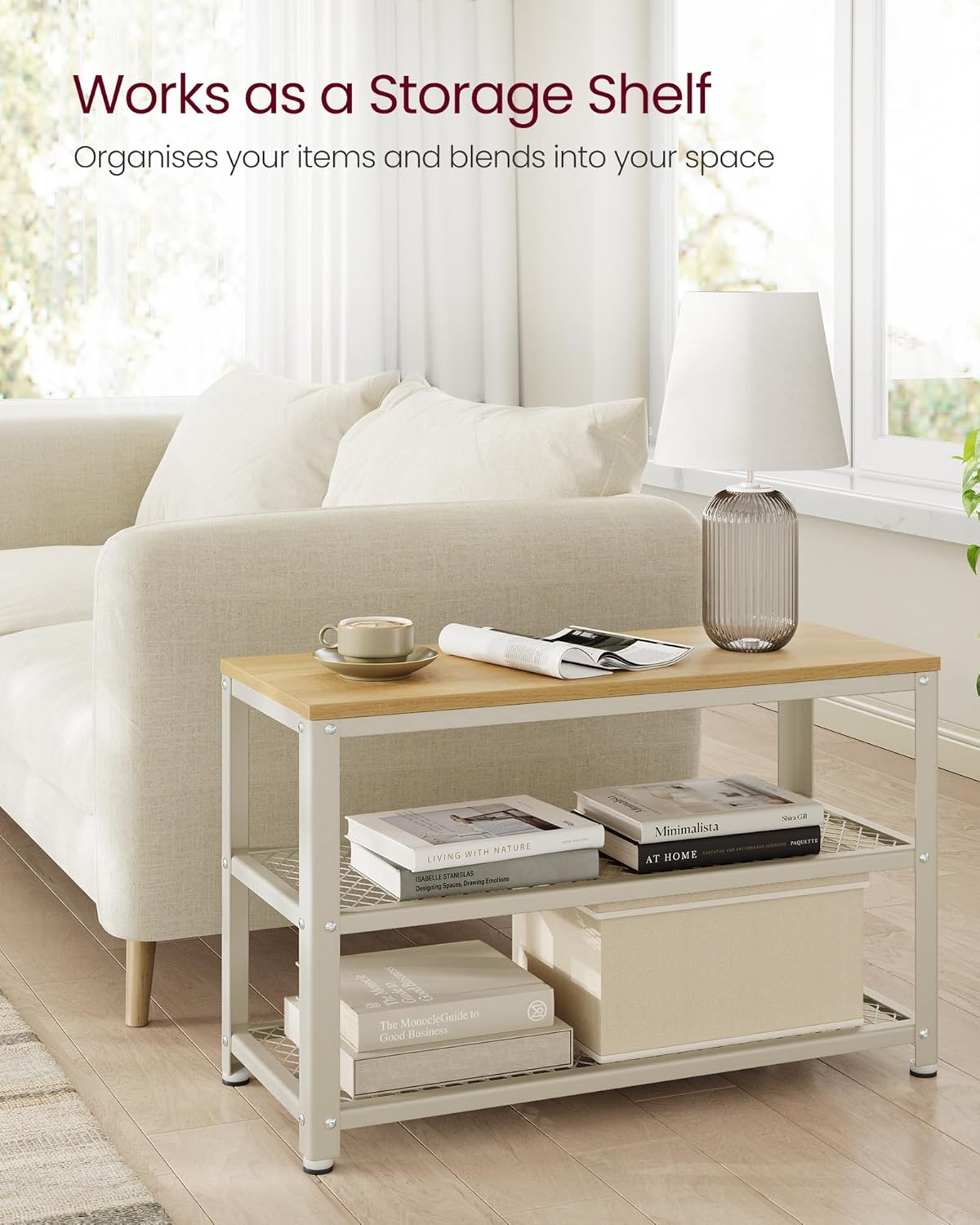 Klupa za cipele s 2 otvorene police, 30 x 73 x 45 cm, boje drveta i bijele boje | VASAGLE-VASAGLE-Vita Home