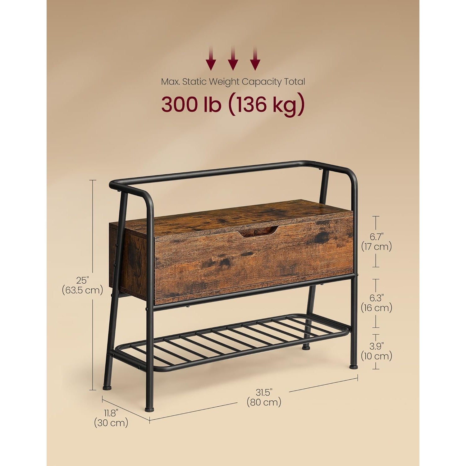 Klupa za obuvanje i pohranu cipela, 30x80x63,5 cm, smeđe i crne boje | VASAGLE-vitahome.hr