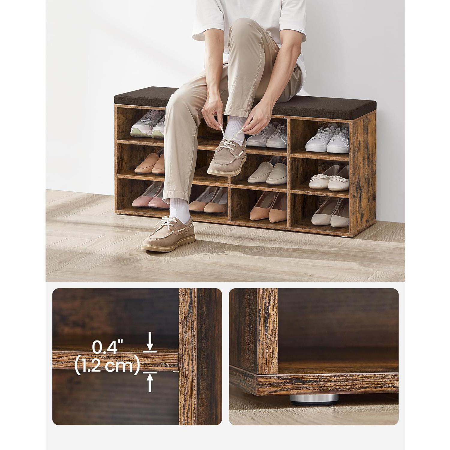 Klupa za obuvanje s 12 pretinaca, 30,3 x 104 x 48 cm, rustikalno smeđa | VASAGLE-vitahome.hr
