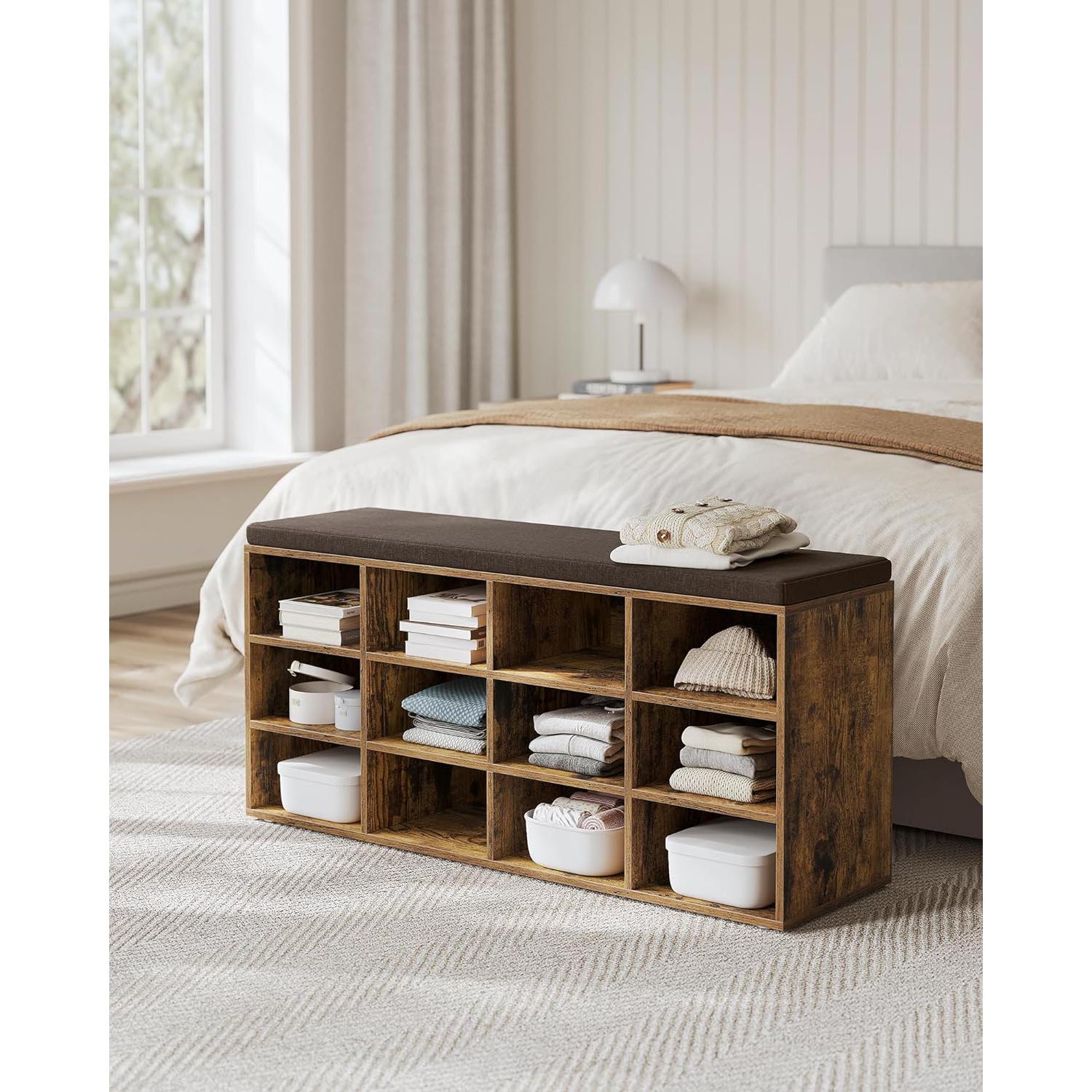Klupa za obuvanje s 12 pretinaca, 30,3 x 104 x 48 cm, rustikalno smeđa | VASAGLE-vitahome.hr