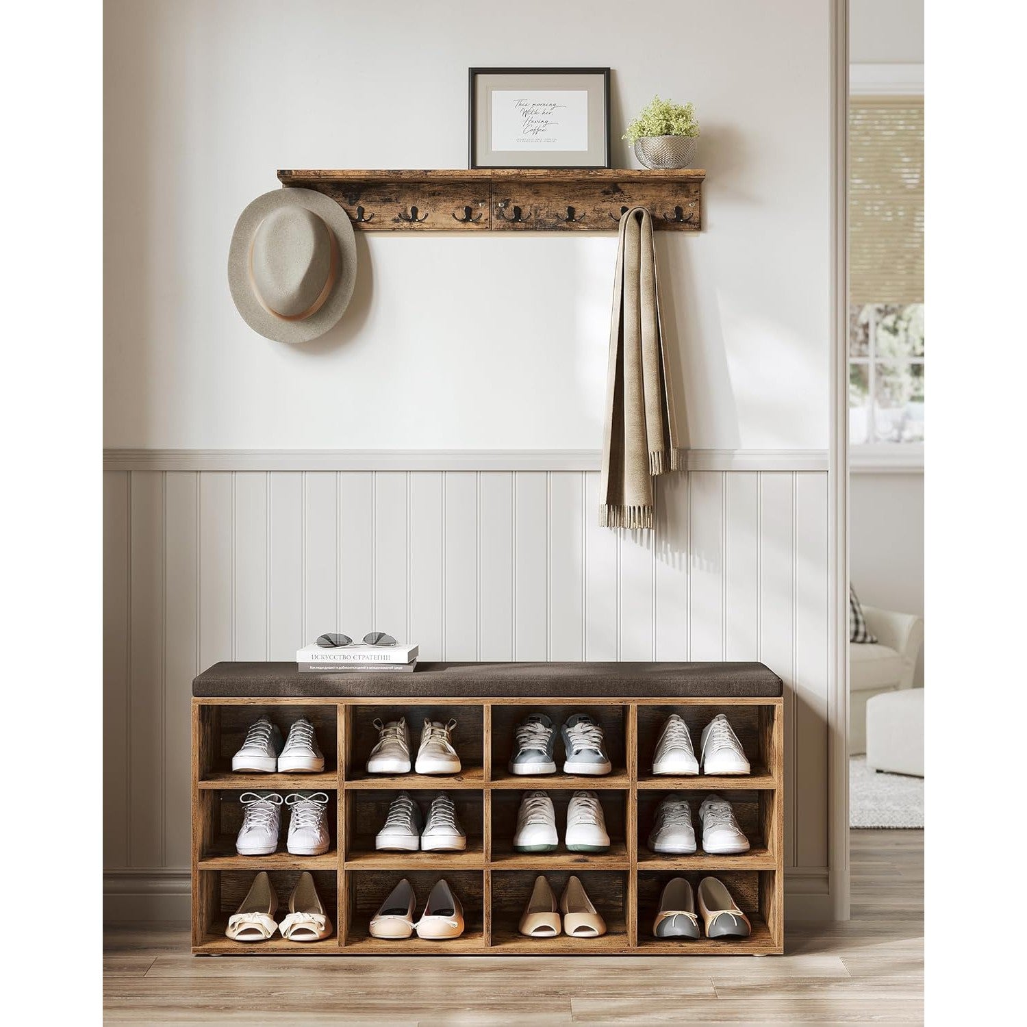 Klupa za obuvanje s 12 pretinaca, 30,3 x 104 x 48 cm, rustikalno smeđa | VASAGLE-vitahome.hr