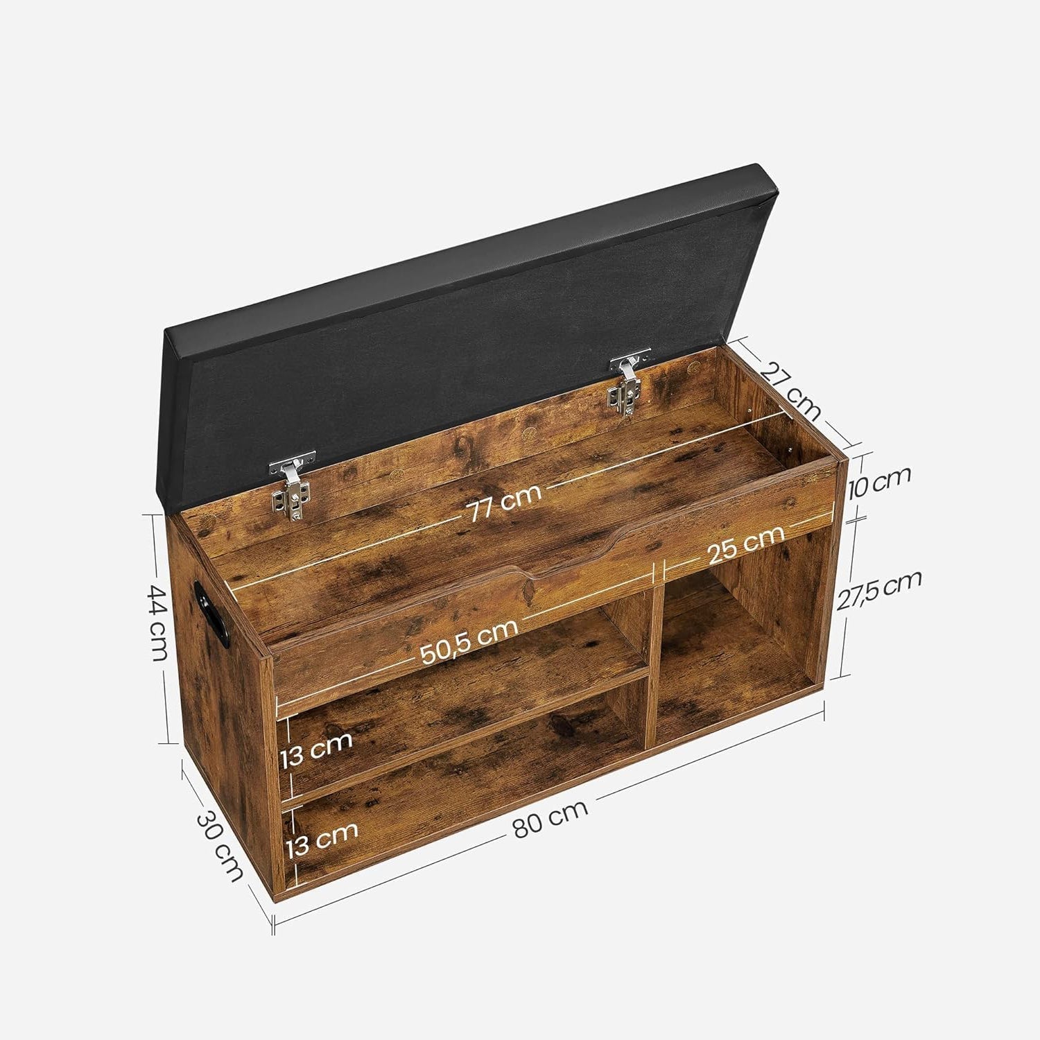 Klupa za obuvanje s 3 odjeljka 80 x 30 x 44 cm, rustikalno smeđa | VASAGLE-vitahome.hr