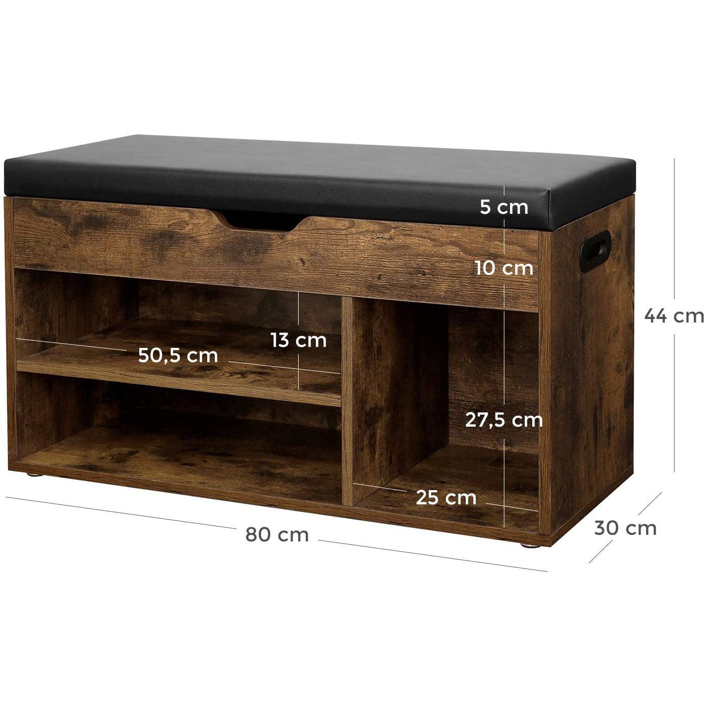 Klupa za obuvanje s 3 odjeljka 80 x 30 x 44 cm, rustikalno smeđa | VASAGLE-vitahome.hr