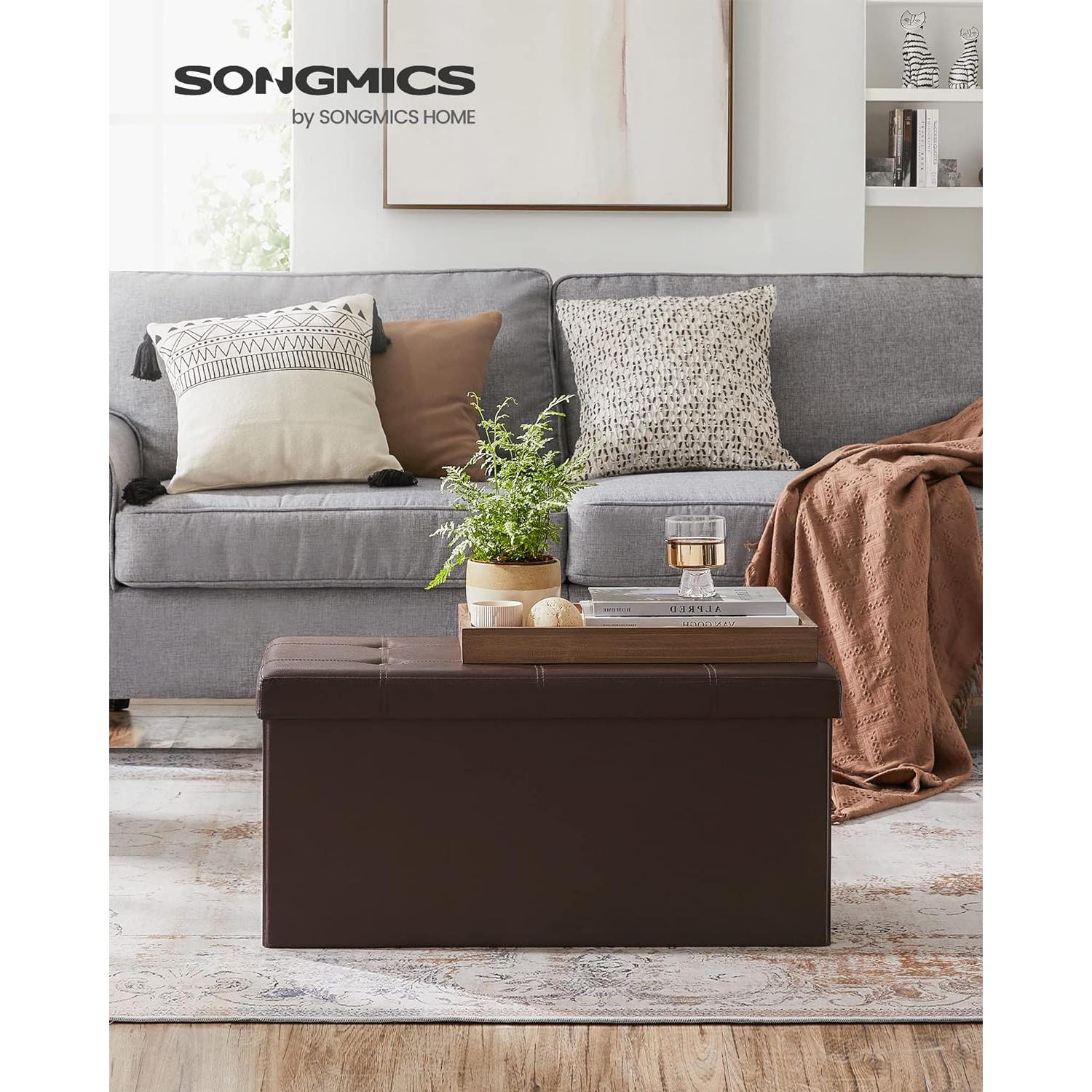 klupa za odlaganje, 2 osobe, nosivost do 300 kg, umjetna koža, smeđa, 76x38x38 cm | SONGMICS-vitahome.hr