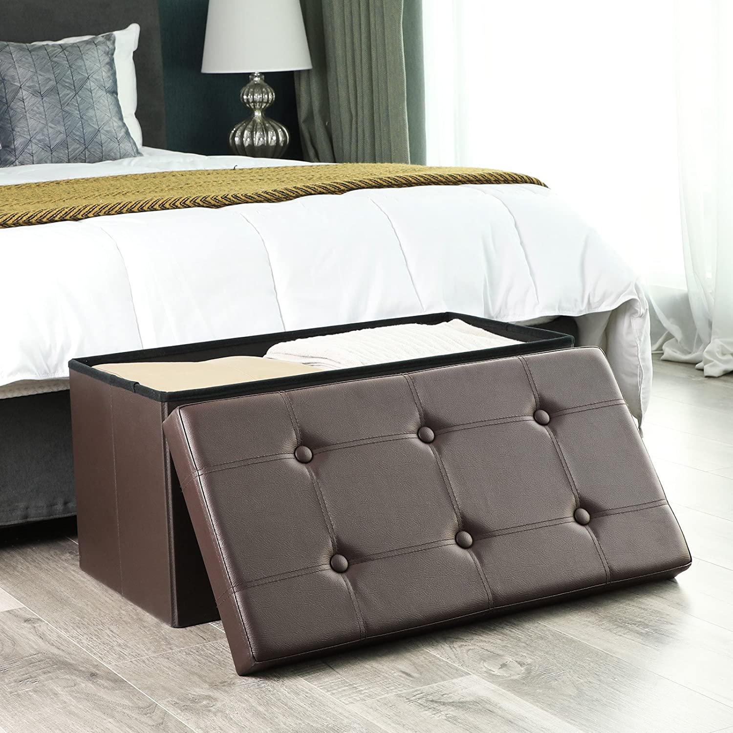 klupa za odlaganje, 2 osobe, nosivost do 300 kg, umjetna koža, smeđa, 76x38x38 cm | SONGMICS-vitahome.hr
