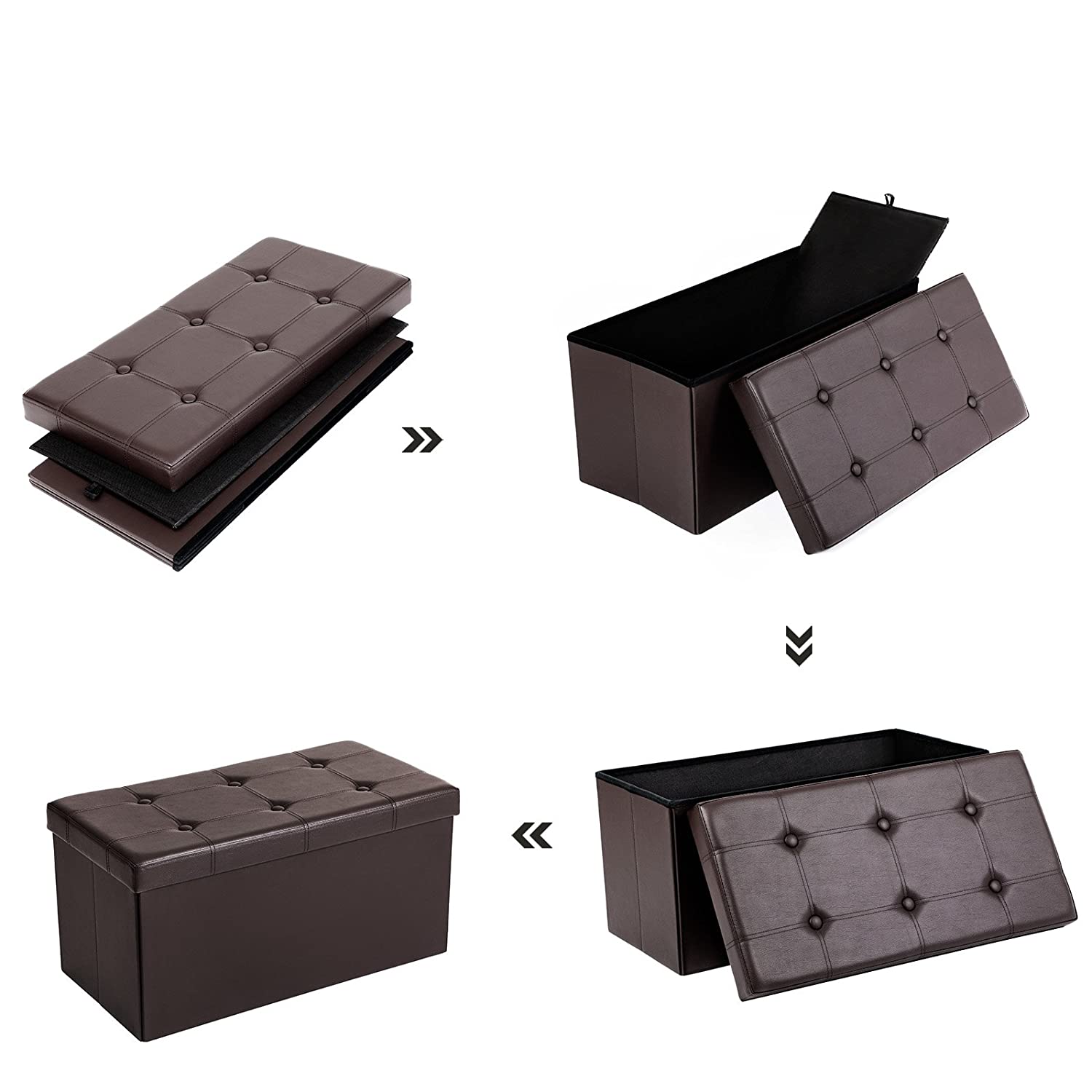 klupa za odlaganje, 2 osobe, nosivost do 300 kg, umjetna koža, smeđa, 76x38x38 cm | SONGMICS-vitahome.hr